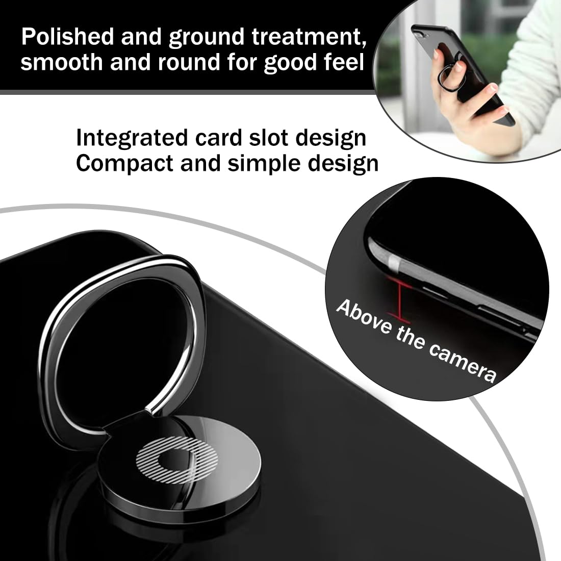 4 Pezzi Anello Cellulare con Anello in Metallo, Anello per Cellulare Dito 3mm Ultra Sottile, Anello Supporto Ring Cellulare, Ring Stand Holder per tutti i Smartphone