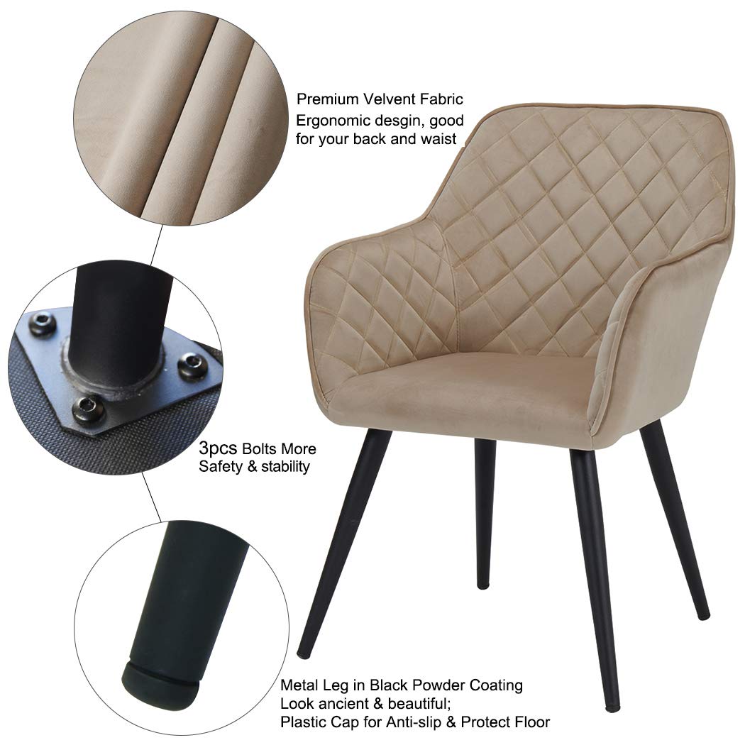 Duhome Sedia Da Pranzo In Velluto Beige Design Retrò Con Piedini In Metallo - Imbottita E Robusta, 59x50x79cm - 3