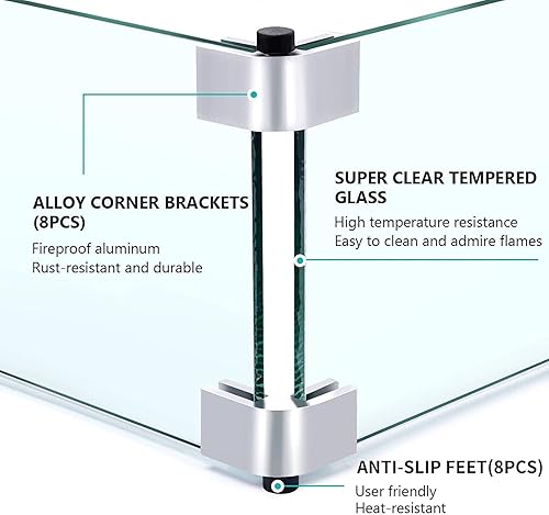 Miniatura 10 de MESIDA Protector de viento de vidrio para hoguera de 17.5 x 17.5 x 6 pulgadas, protector de vidrio templado, grueso y resistente, con soporte de