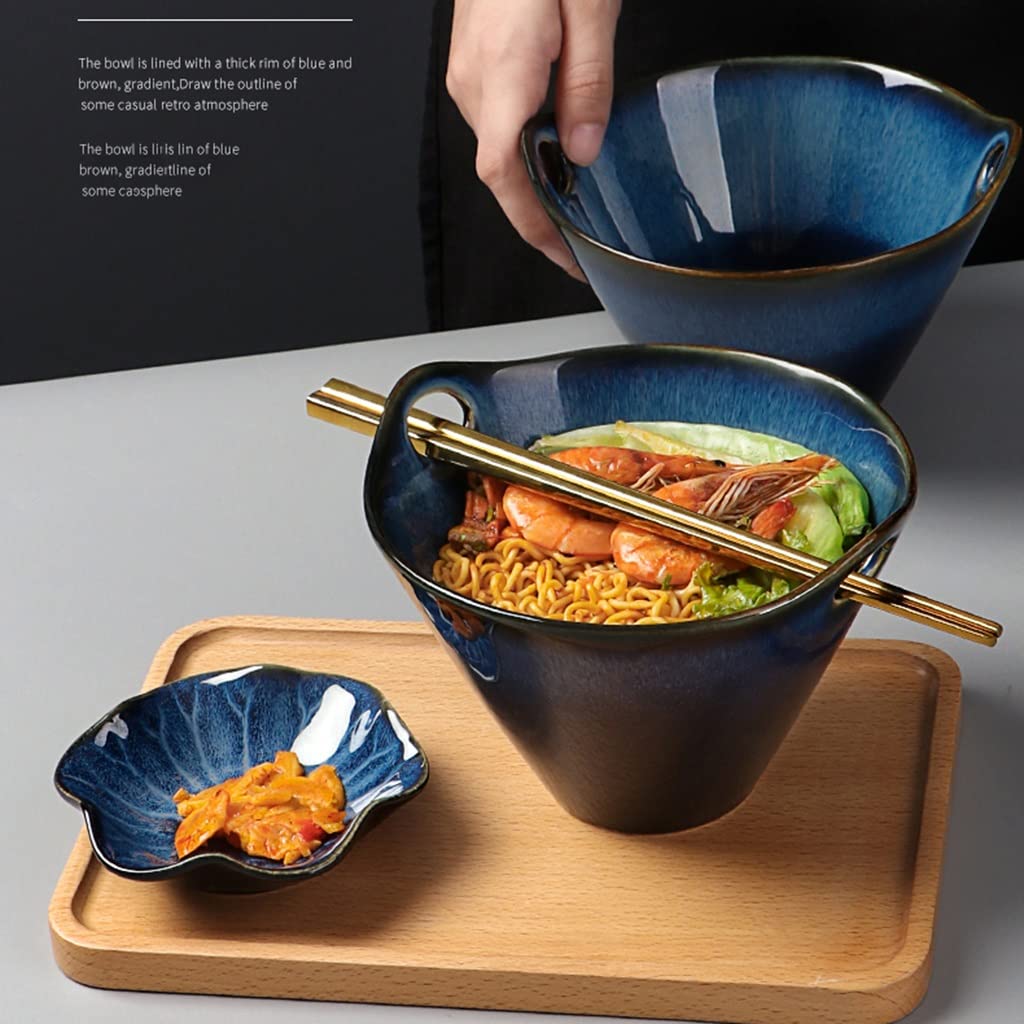 Cuenco de cerámica para Ramen con Fideos de 6,4 Pulgadas (Azul 16,3 x 10 cm)