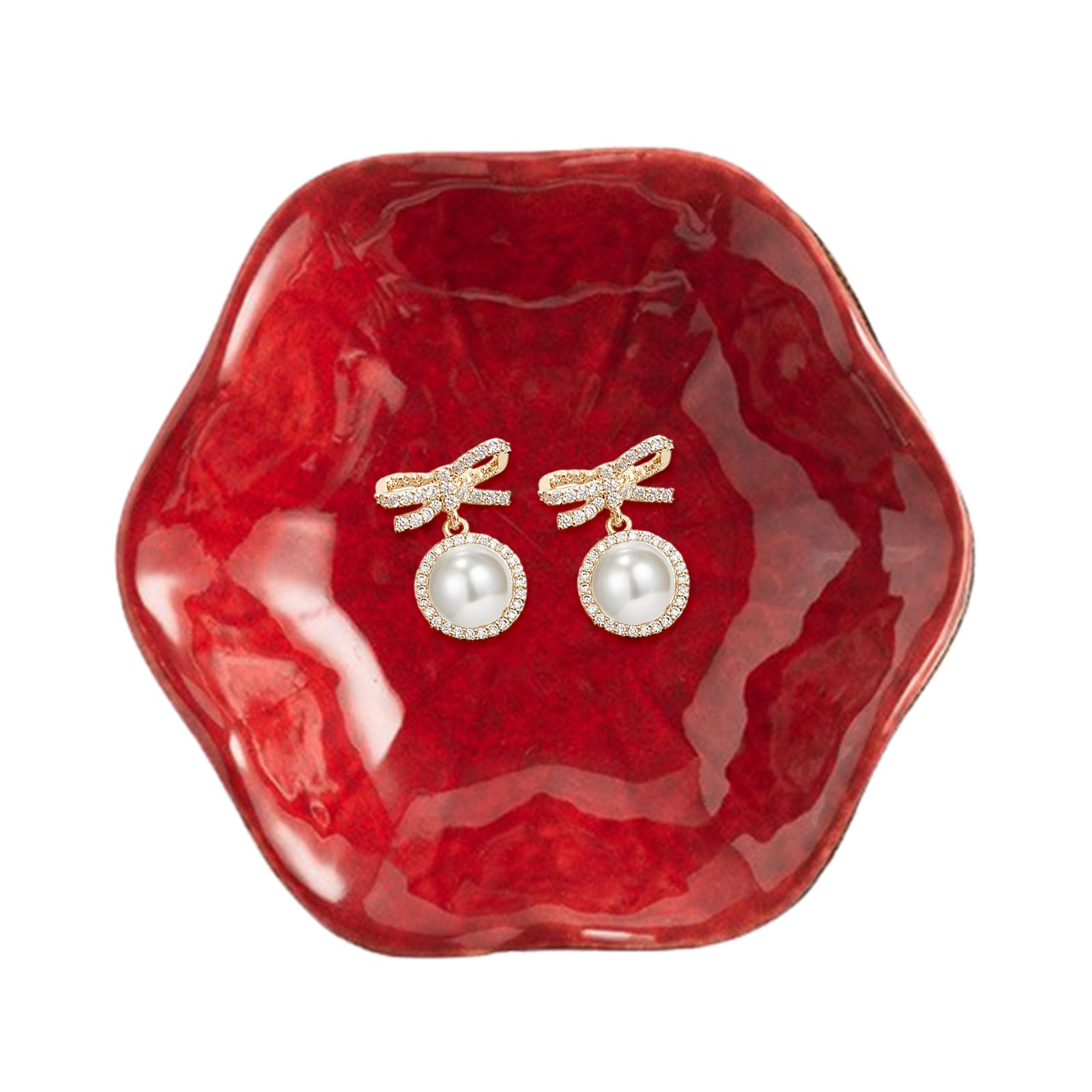 CavspkArt Ceramic Jewelry Dish, Decorative trinket Tray, Small Ring dish, Trinket Key tray, Jewelry Plate, Key Bowl, Ceramic trinket dish Gift for Women and Girls (Red) — image 1