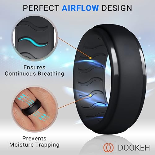 Miniatura 2 de Dookeh - Anillos de boda de silicona transpirables para hombre, anillo de compromiso camuflado, azul, negro, ideal para entrenamiento, paquete de 1,