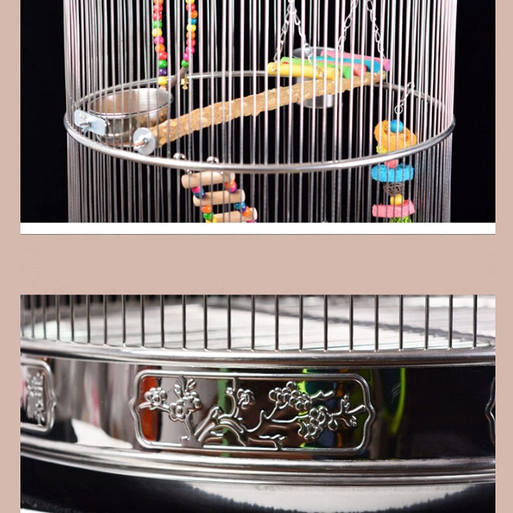 Bird Cage Stainless Steel Bold Bird Cage Parrot Big Bird Cage with Feeder and Pole can Be Used for Parakeets Canaries Love Birds(Color : B)