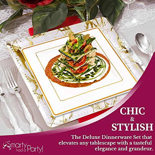 Platos desechables cuadrados blancos con mármol dorado 13" x120 miniatura 3