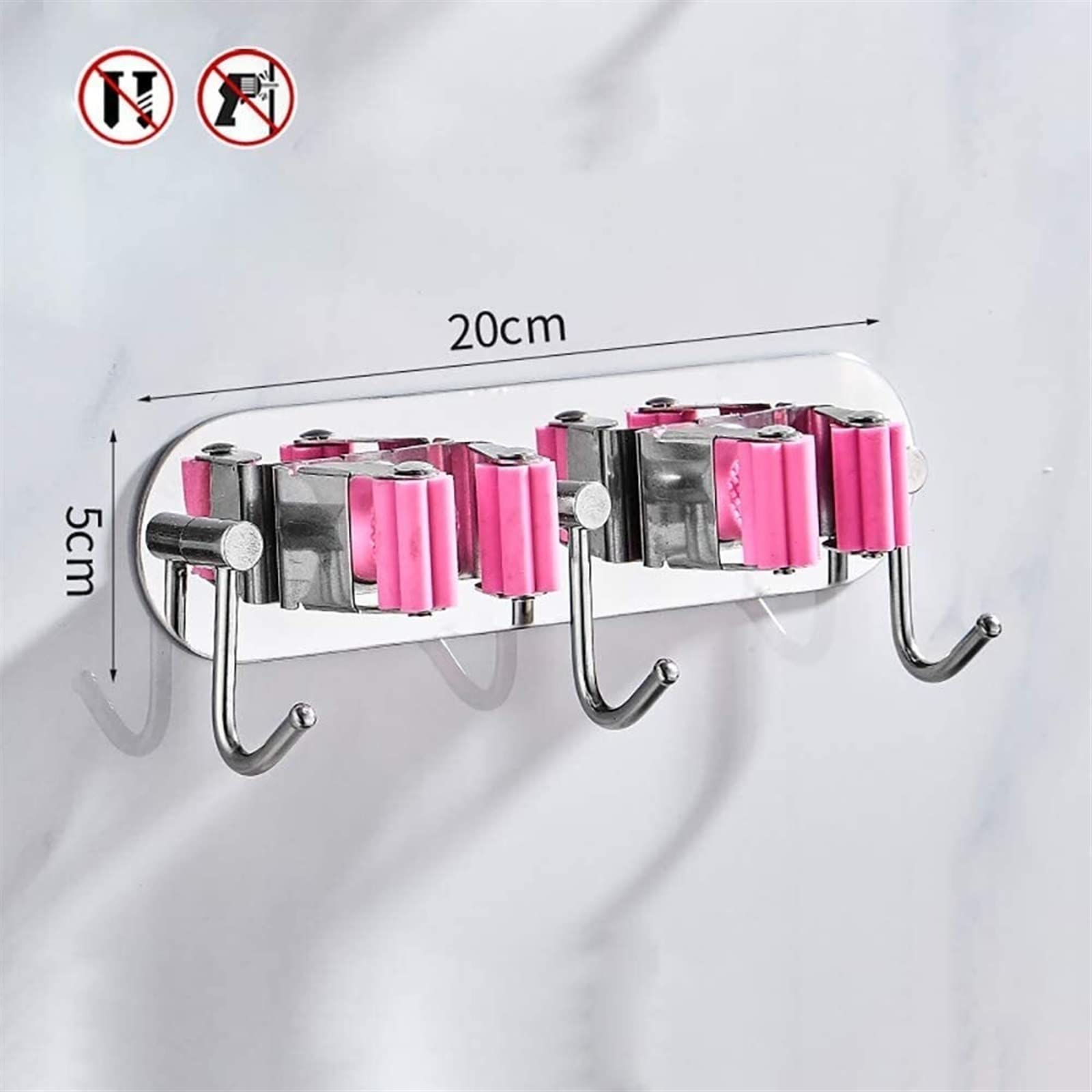 Soporte for fregona, pinza for escoba, organizador montado en la pared, estante for fregona multifuncional de acero inoxidable, punzón libre, baño, cocina, escoba, fregona, for colgar en la pared, 4 e