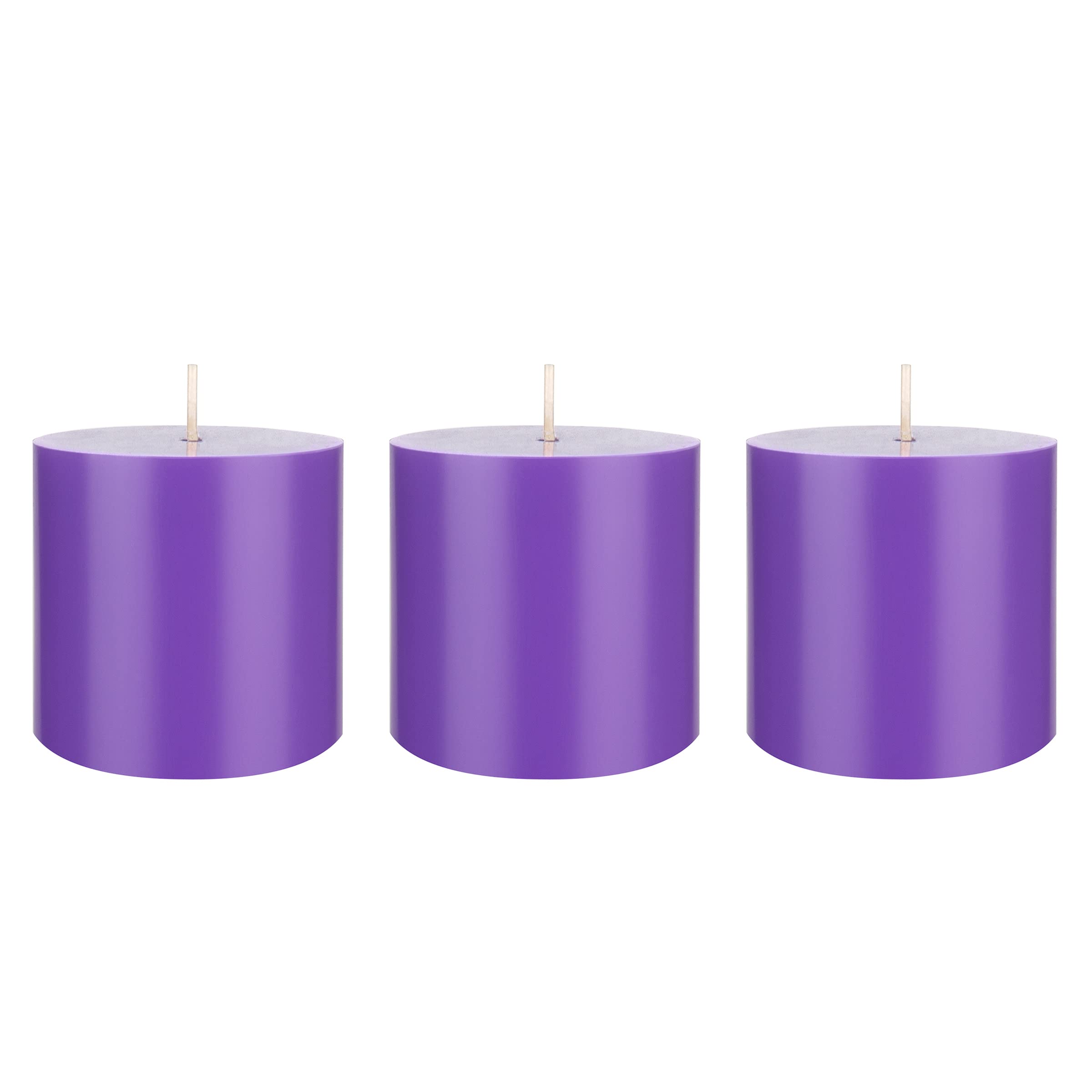 Mega Candles 3 pcs Unscented Solid Lavender Pillar Candles, Hand Poured Premium Wax Candle 3 Inch x 3 Inch, Home Décor, Spas, Weddings, Occasions,