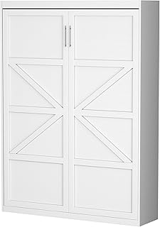 ROOMTEC Full Size Murphy Wall Bed, White, Space-Saving Furniture Bed Fra...