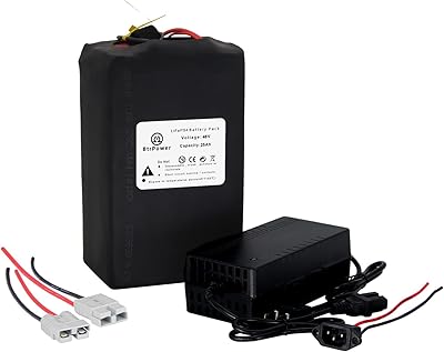 48V 52V 25Ah LiFePO4 Lithium Battery,Built-in 40A BMS for 0-1000W 250W 500W 800W Motor