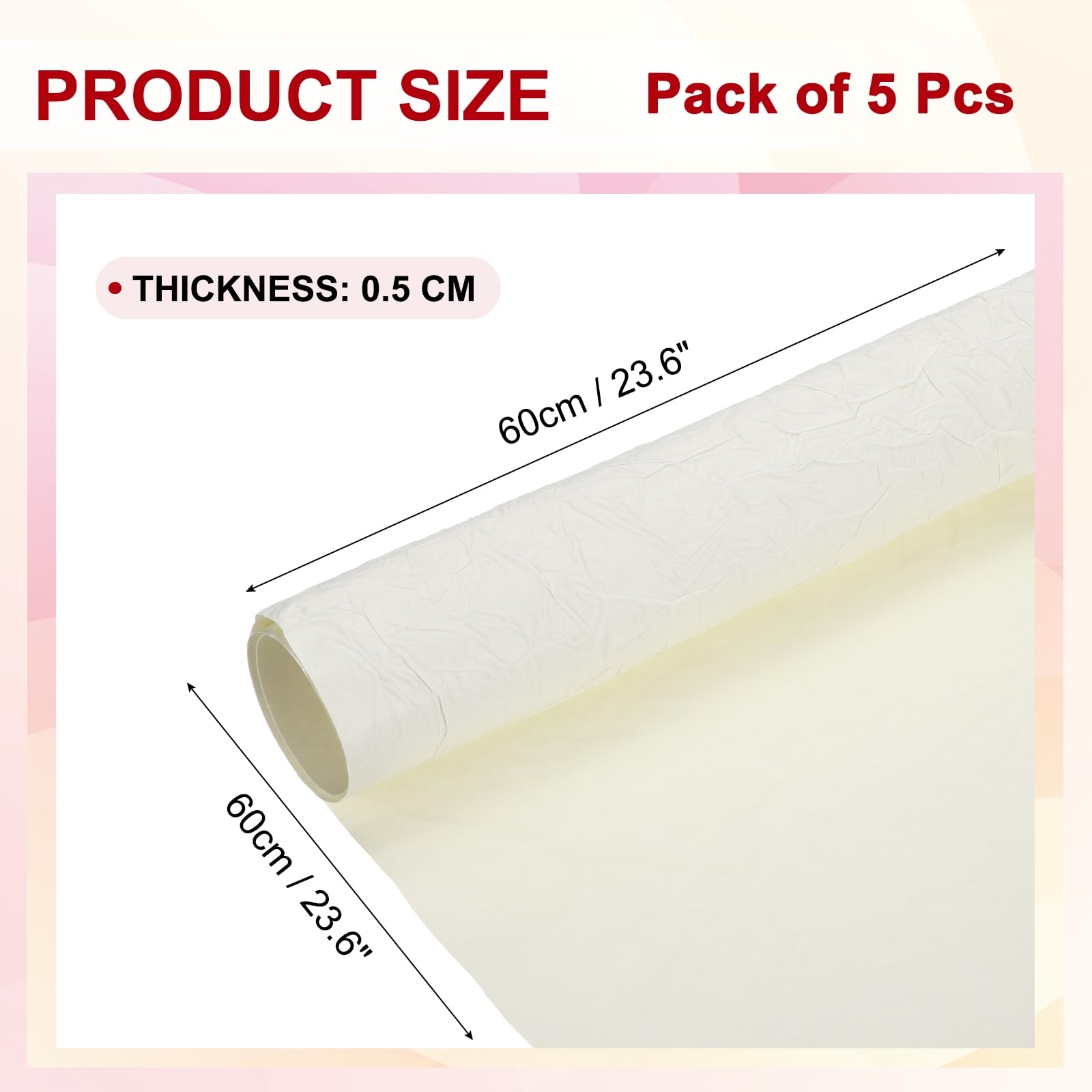 MECCANIXITY Flower Wrapping Paper, 5 Roll Waterproof Bouquet Crepe Paper Streamer Sheet for Crafts Birthday Gift Florist Packing Party (Cream, 23.6 x 23.6 Inch)