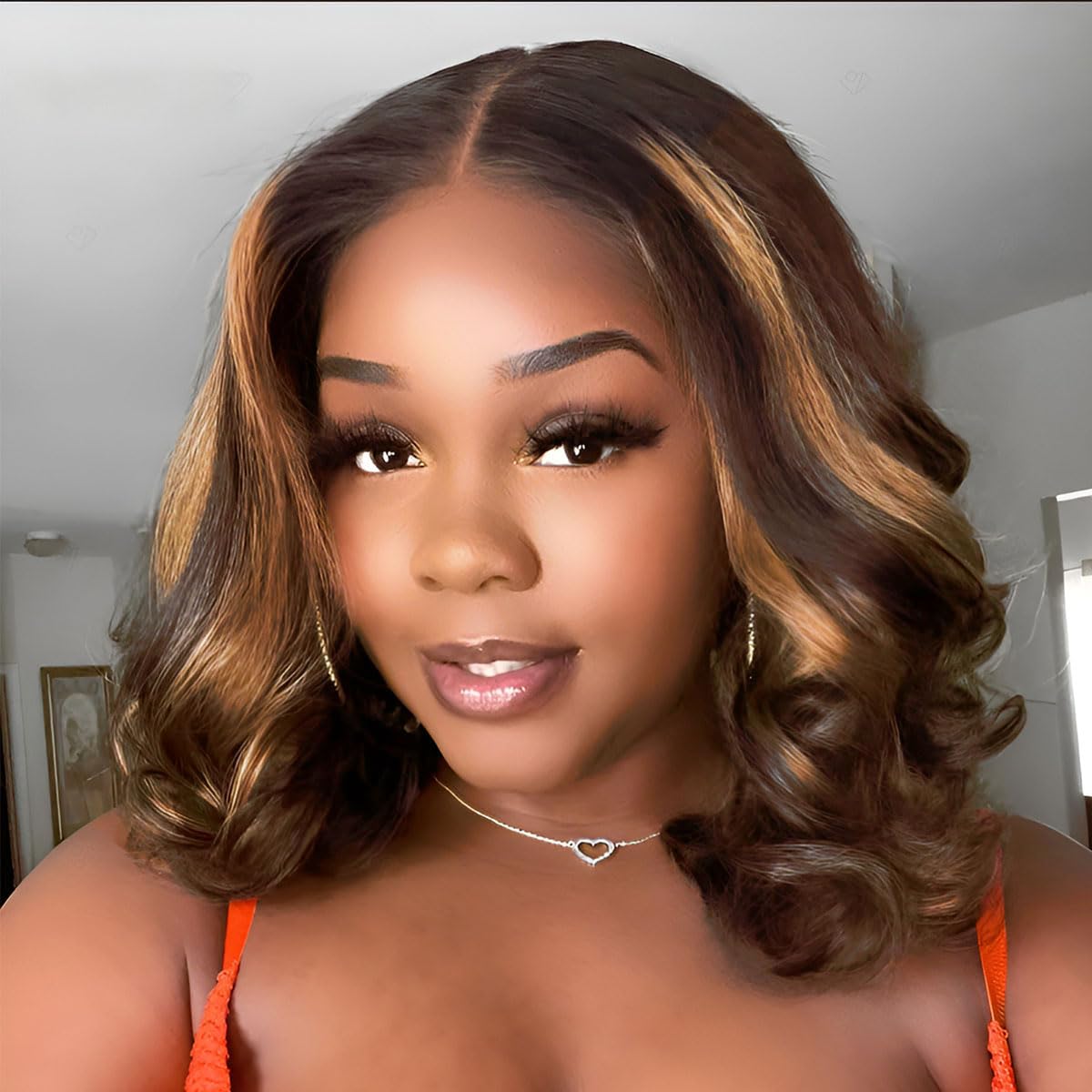 RECOOL Highlight Wig Human Hair Loose Body Short Bob Wig Human Hair Ombre Short Bob Wigs For Black Women 5x6 HD Glueless Wigs Human Hair Pre Plucked