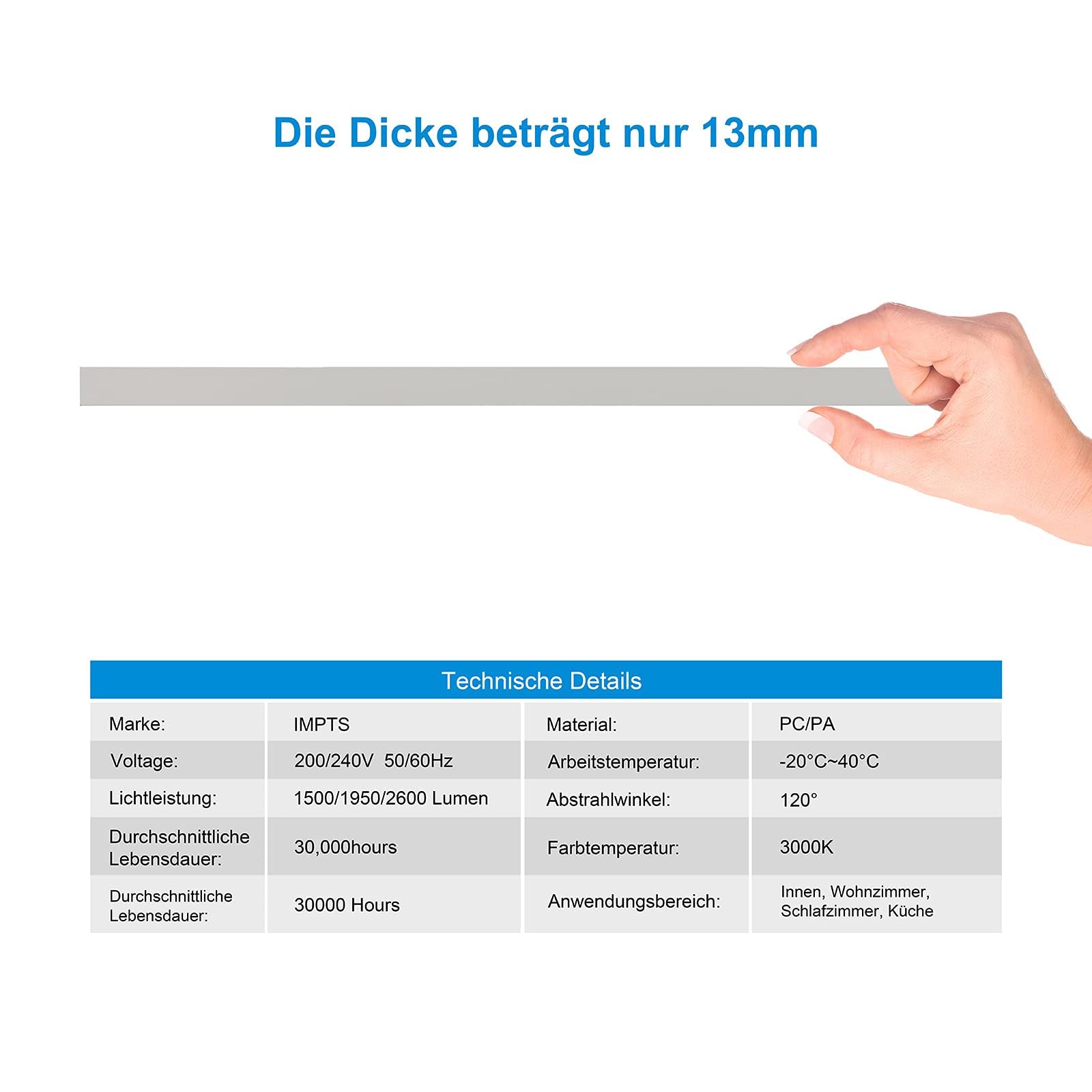 IMPTS 30x60cm LED Deckenleuchte Flach Lampe Wohnzimmer LED Panel