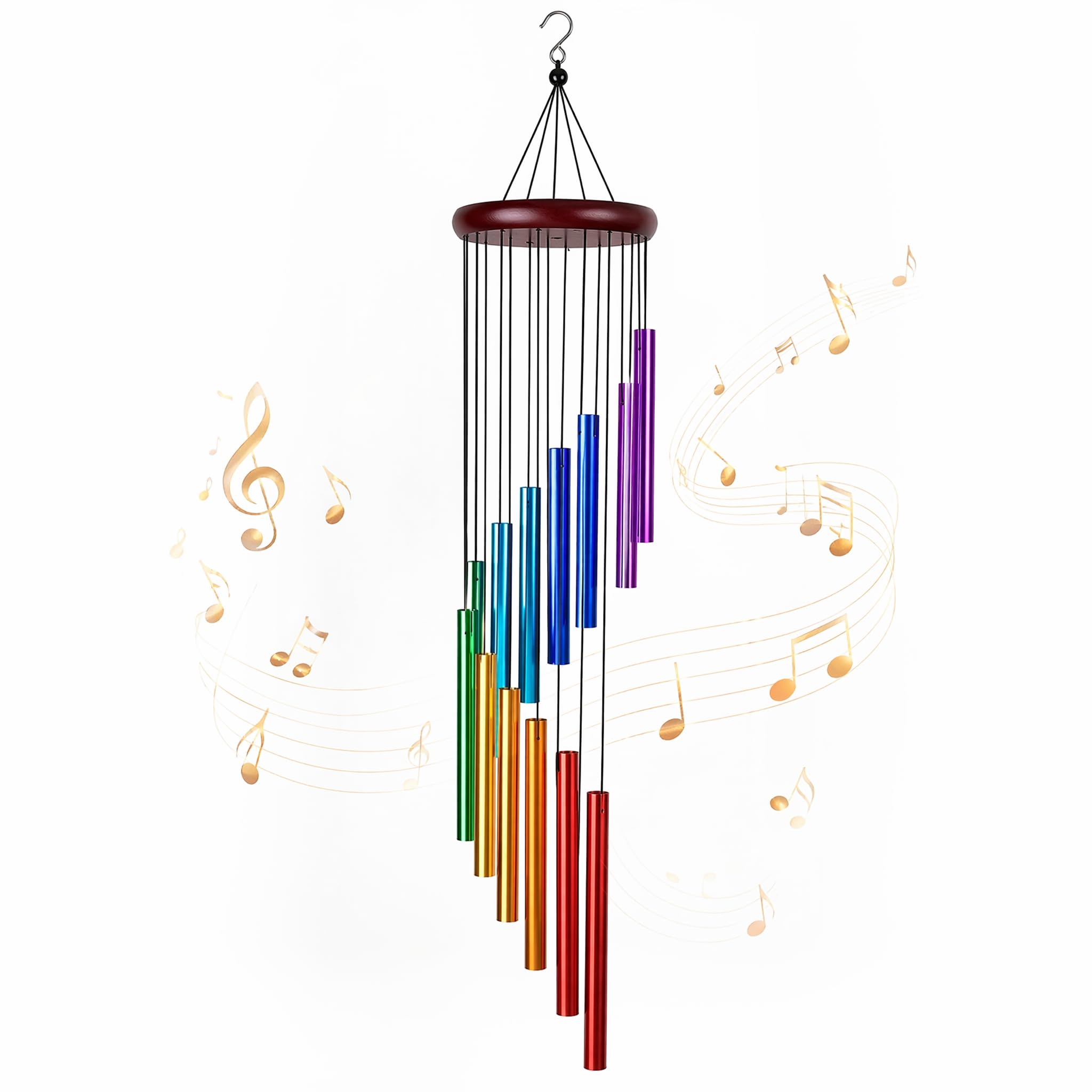 FeiatPogra Wind Chimes for Garden, 12 Colorful Aluminum Tubes Wind Chime (9-14cm), Outdoor & Indoor Hanging Decor for Patio, Balcony, Yard to Create Soothing Ambiance