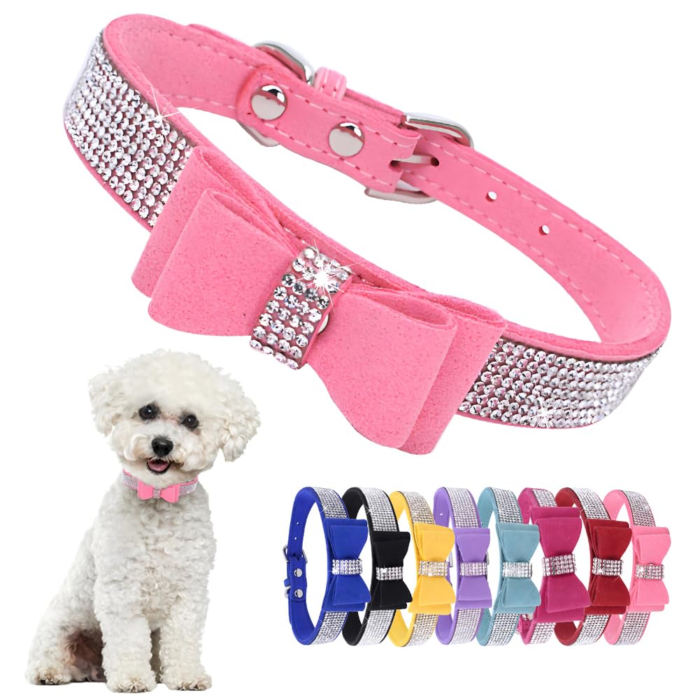 Collier chien nœud papillon rose strass XXS Hotlion pour petit chiot