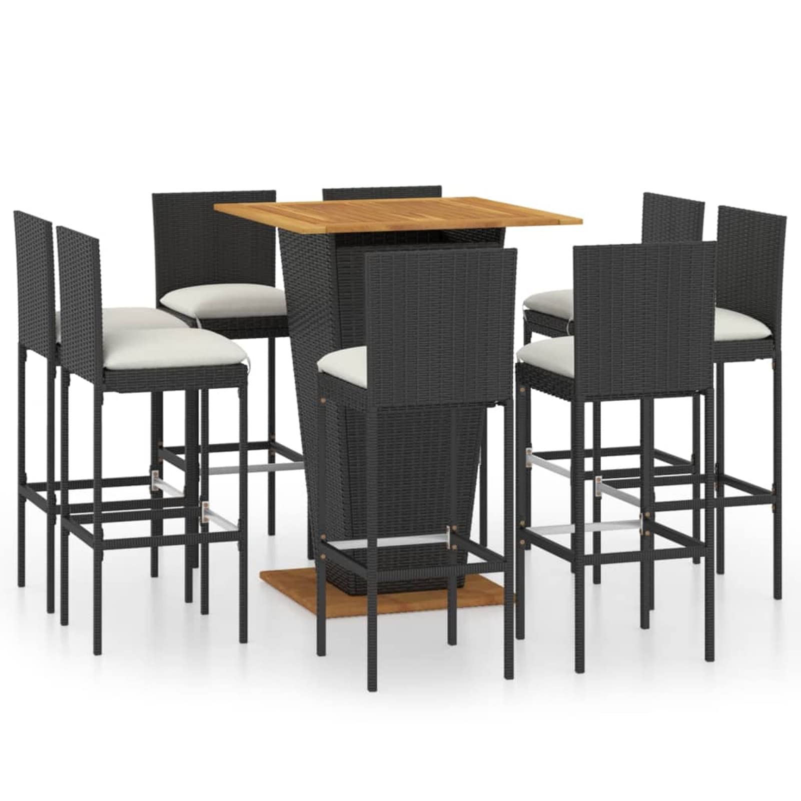 Ensemble de Bar Ensemble de Bar de Jardin Salon de Jardin Exterieur Salon Jardin Ensemble de Bar de Jardin 9 pcs et Coussins Résine tressée Noir CD