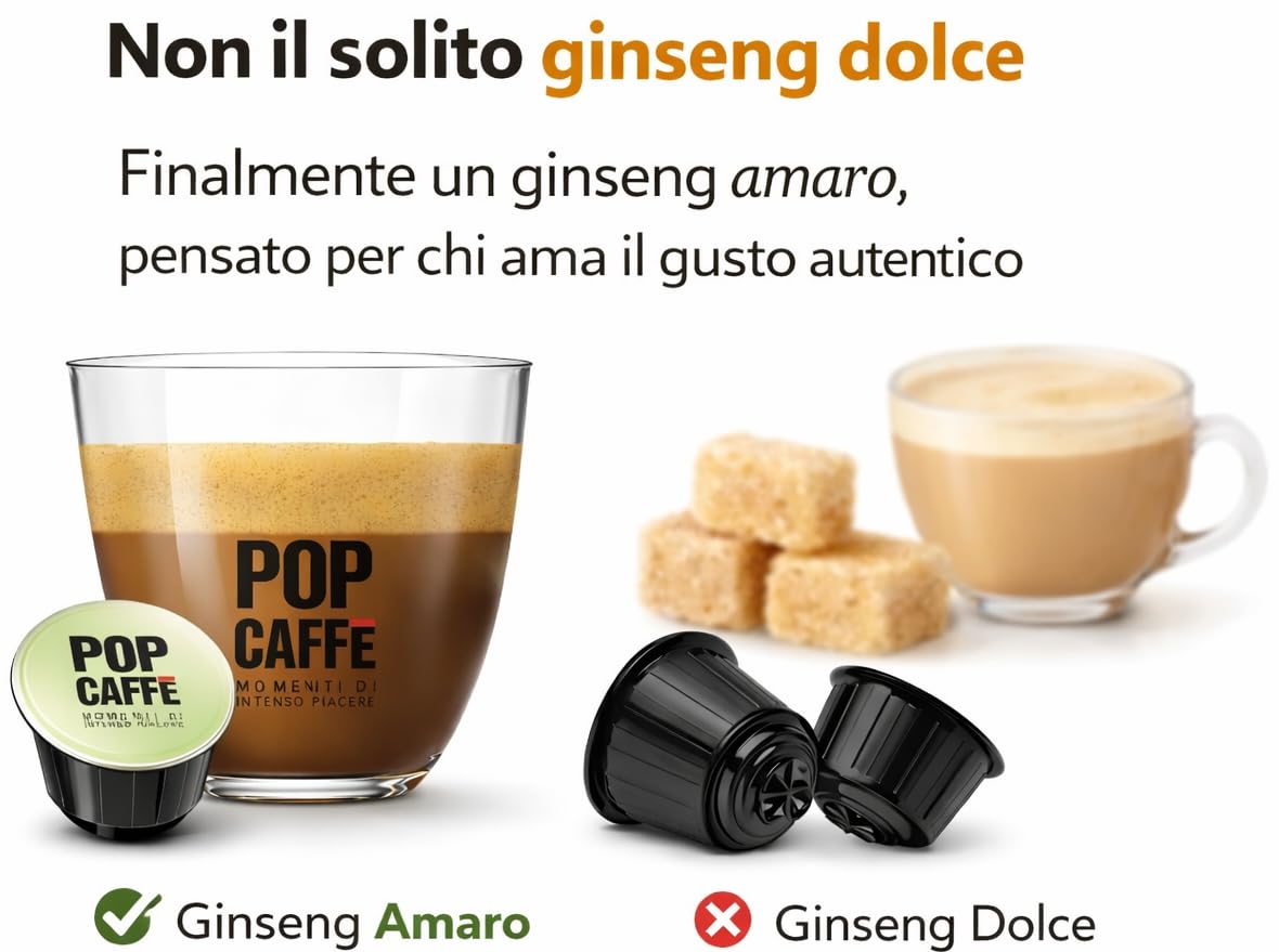 PopCaffè E-Gusto Ginseng Amaro – 96 Capsule Compatibili con NESCAFÉ Dolce Gusto – Caffè al Ginseng Intenso e Senza Zucchero – Confezionate in Atmosfera Protettiva