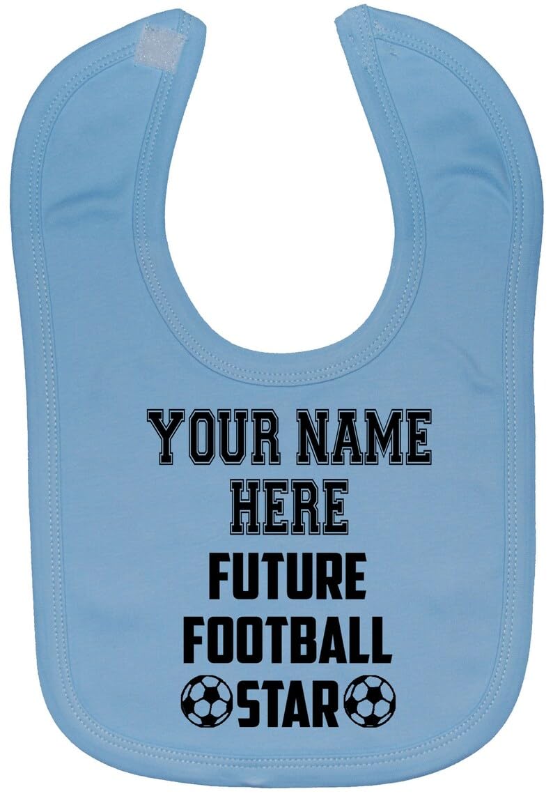 Acce Products Future Football Star Personalised with Name Baby Infant Feeding Bib Coloured Pic Touch Attach 0 to approx 3 Years - Blue