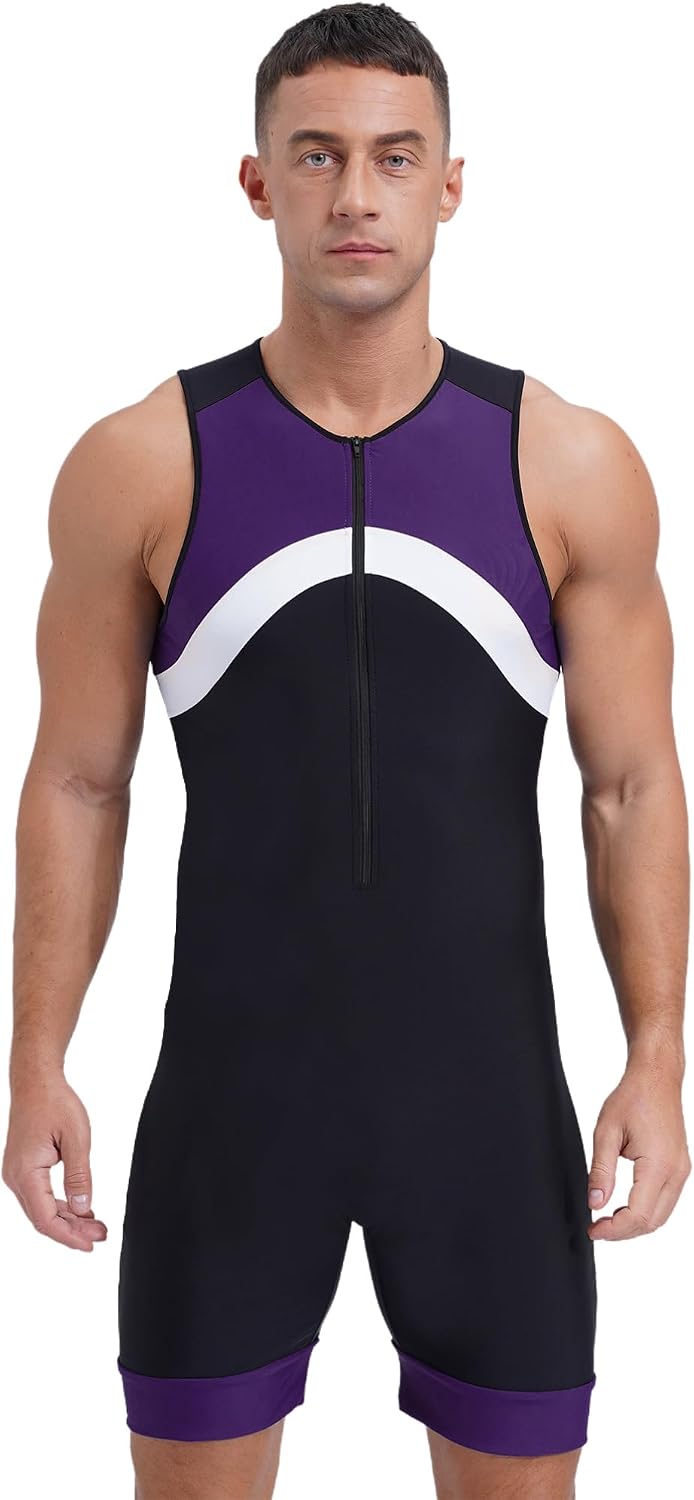 Mens Quick Dry Sleeveless Bodysuit with Contrast Zip for Water Sports Swimming Surfing Kayaking Paddle Boarding