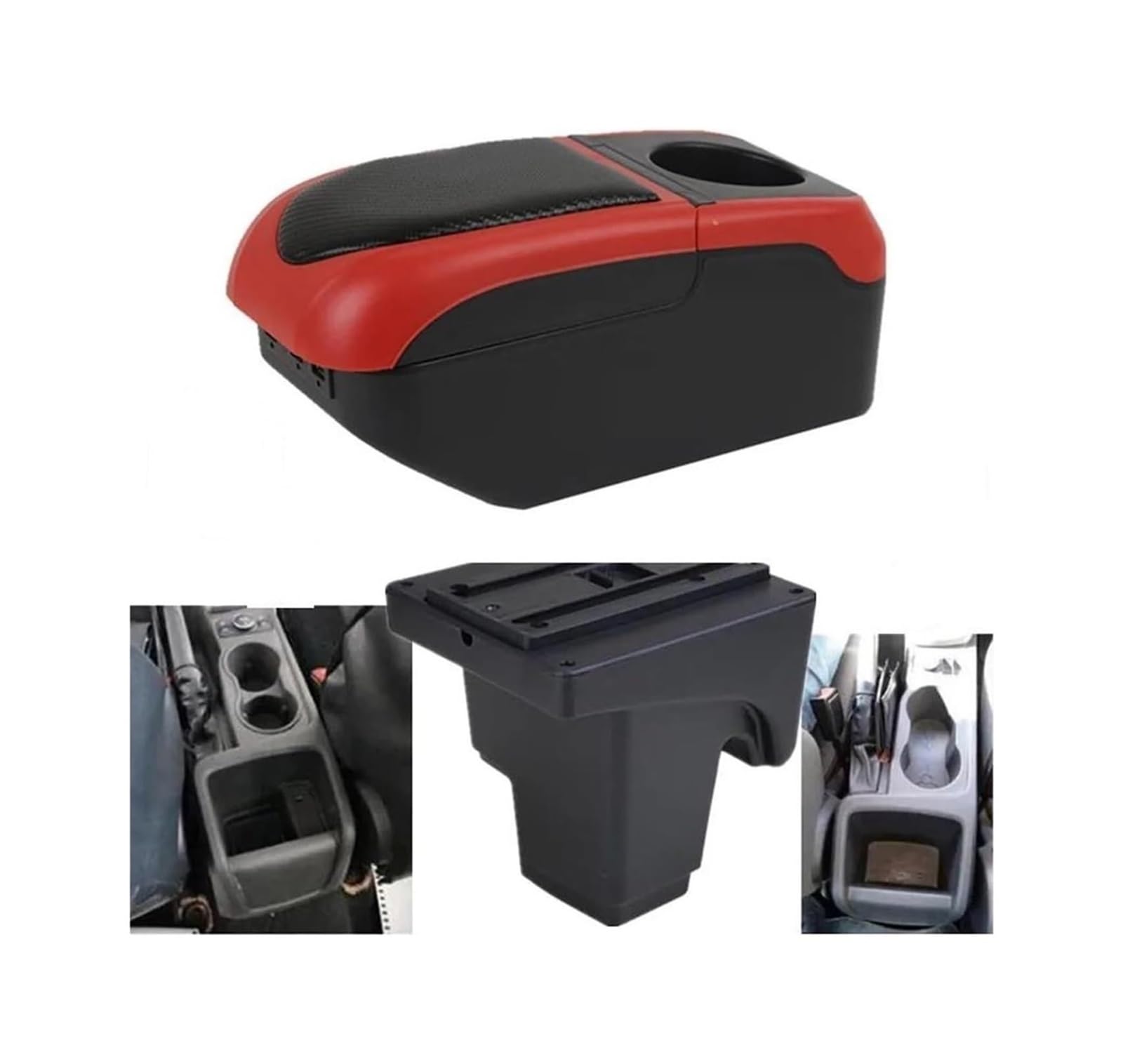 Hckclmbmzw S1 Black-Red 6Usb For Focus 3 Mk3 2011-2023 Leather Console Storage Box Accessories Car Armrest Car Armrest Center Console(S1 Black-Red 6Usb)