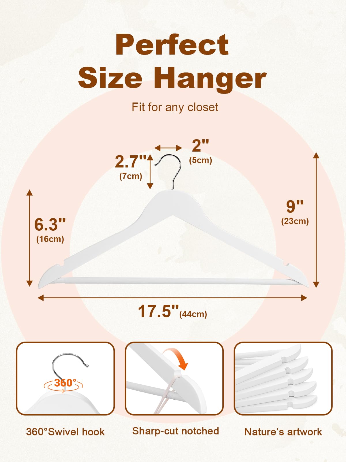 HOUSE DAY Perchas de madera blanca, paquete de 20 perchas de madera maciza con barra antideslizante para pantalones, perchas de madera resistente para armario, perchas de madera con acabado suave para