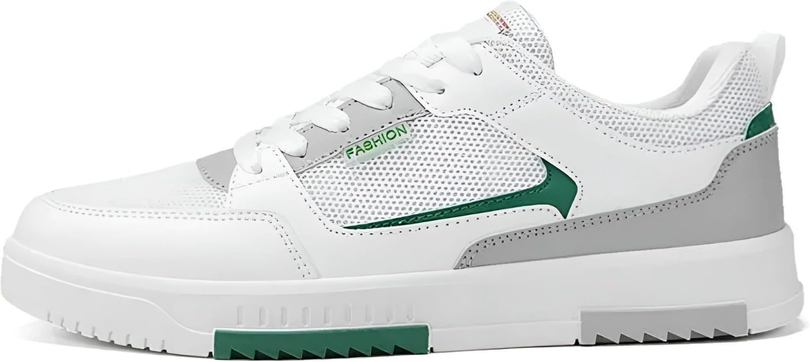 Men's Fashion Sneakers, White and Green, Low-Top Lace-Up Casual Shoes with Mesh Panel-picture-15