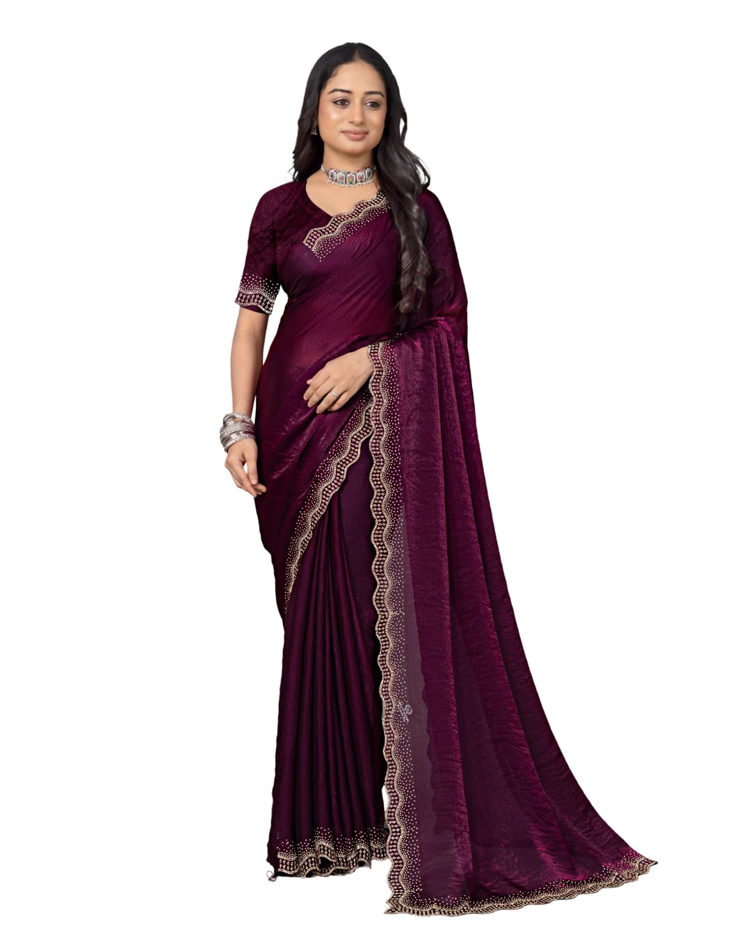 Women’s Chiffon Embellished Saree with Unstitched Blouse Piece Wear Designer Saree for womens-image-44