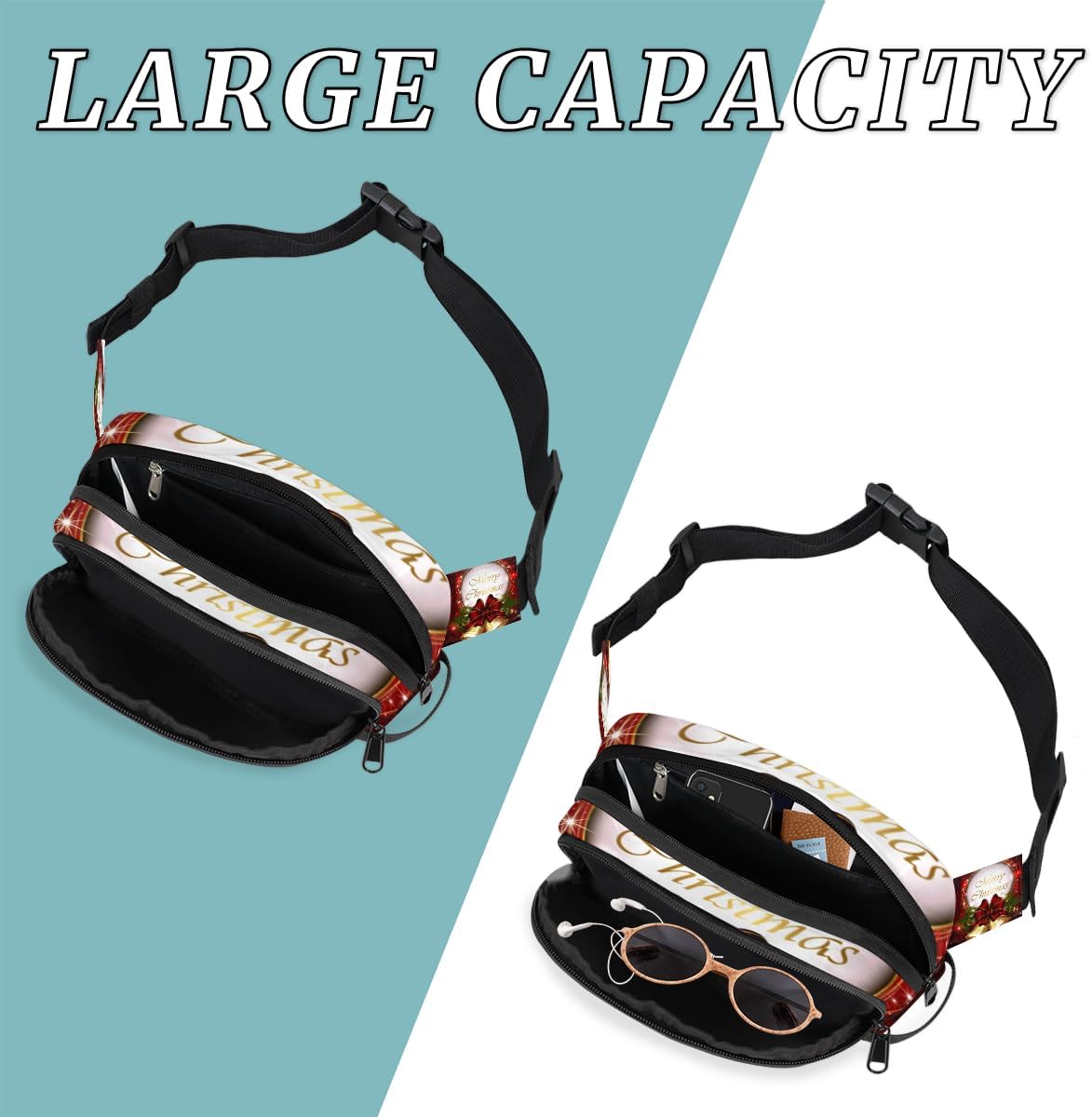 Merry Christmas Xmas Bell Fanny Pack Crossbody for Women Men Waterproof Fanny Pack Cross Body Bag for Shopping Traveling Running Hiking Cycling