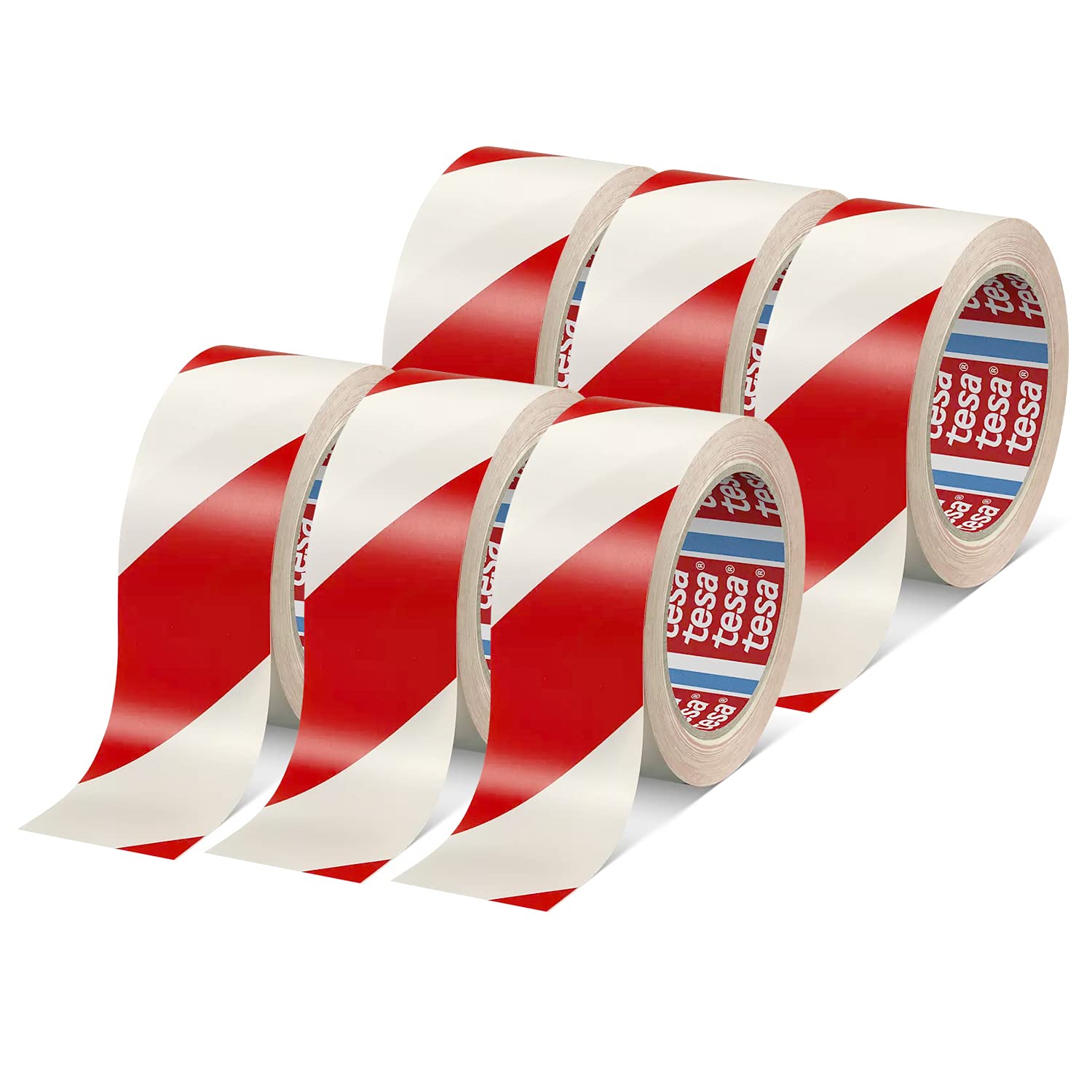 tesa 60760 Ruban de Marquage - 6 Rouleaux - 33 m x 50 mm - Rouge et Blanc