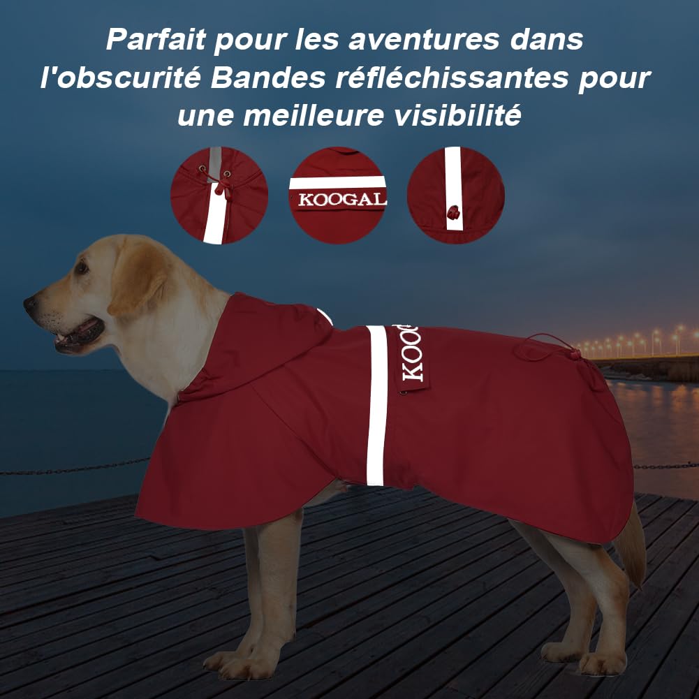 Imperméables pour Chiens avec Capuchon Impermeable Chien, Manteau Chien Imperméable, ultraléger et aéré avec Bandes réfléchissantes pour Chiens Moyens à Grands (Rouge, 4XL)