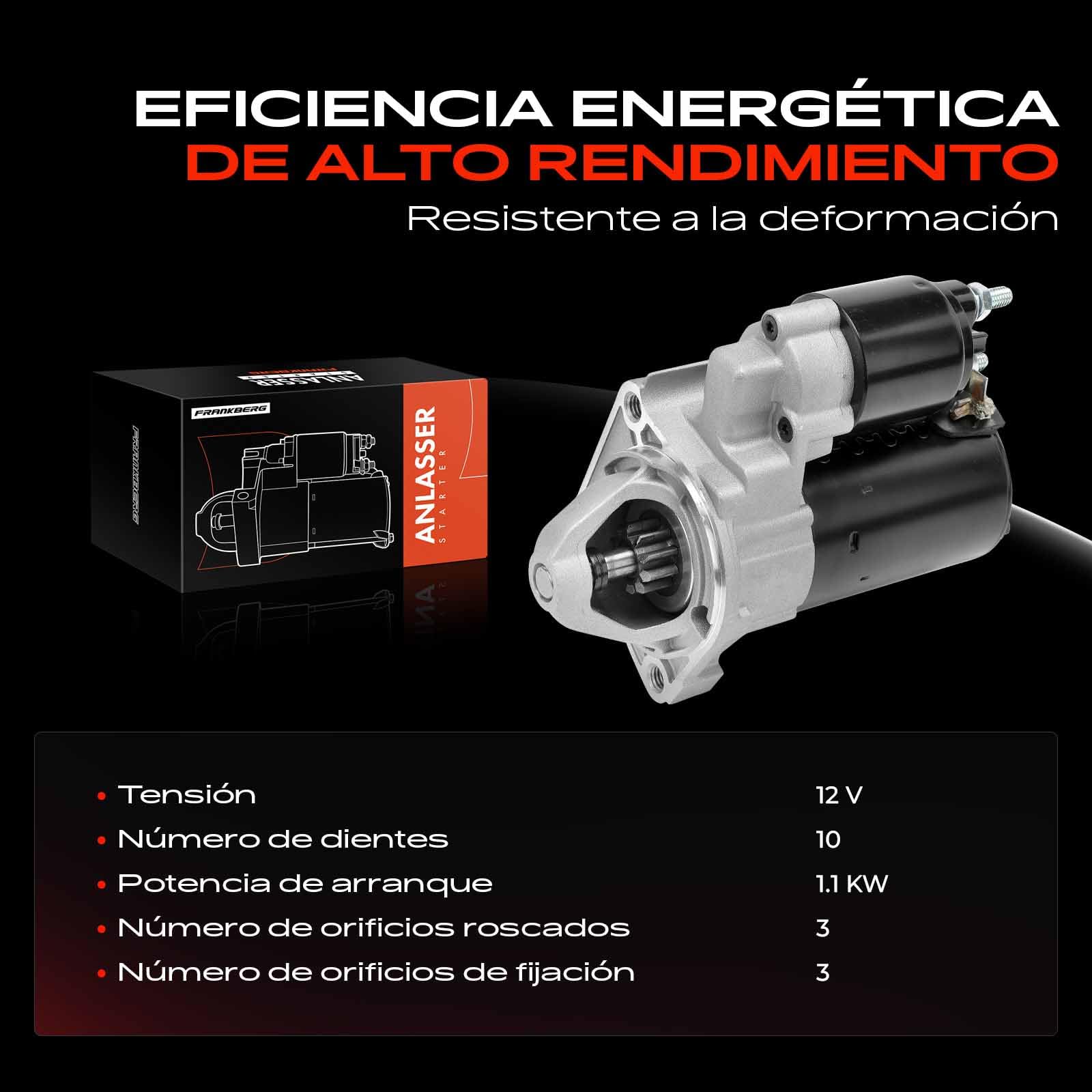 Frankberg Motor de arranque para automóvil 1,1 KW/12 V/10 dientes