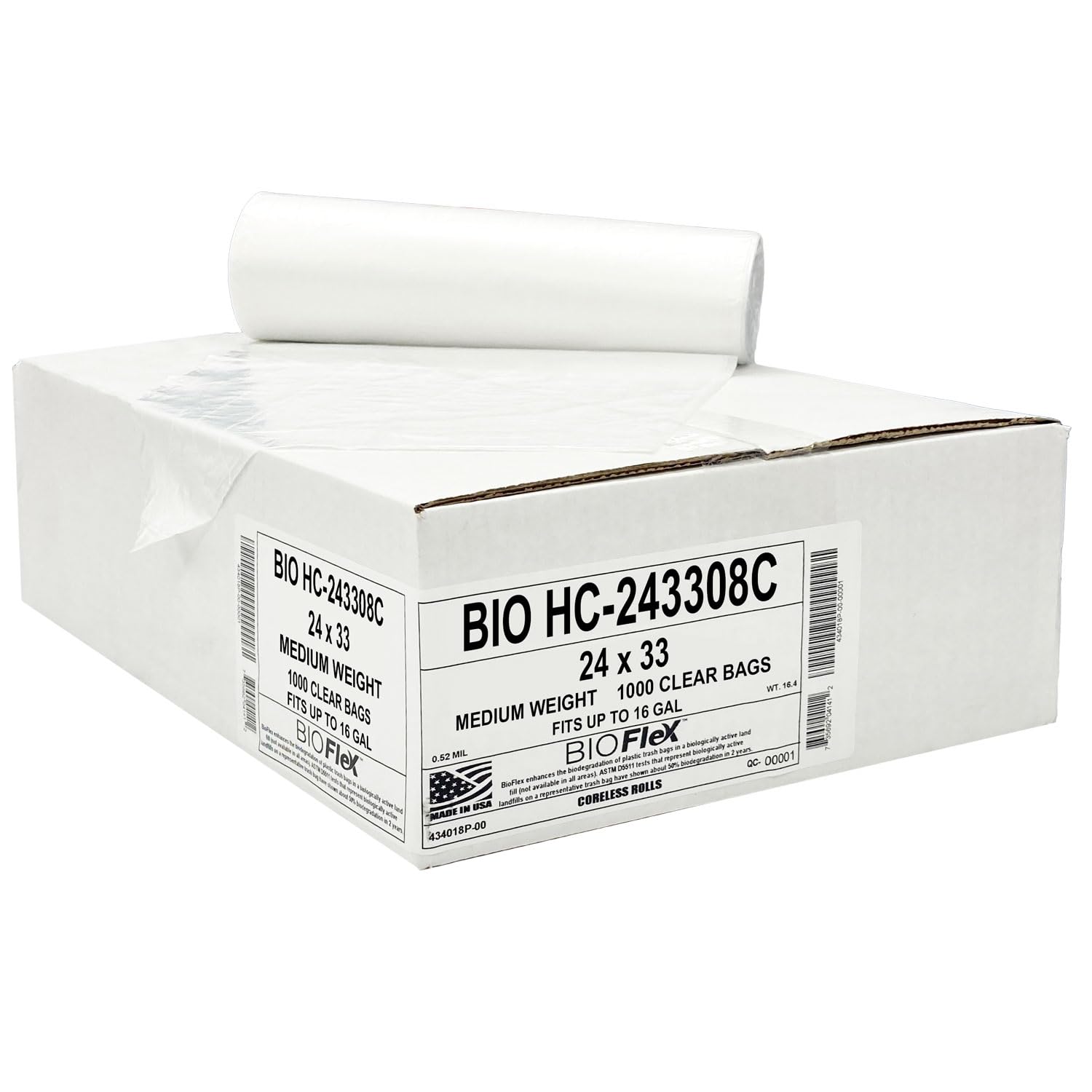 Aluf Plastics High Density Trash Bags, 16 Gallon, 1000 Count With BioFlex Technology, 8 Micron (eq), 24" x 33", Clear, for Bathroom, Office,