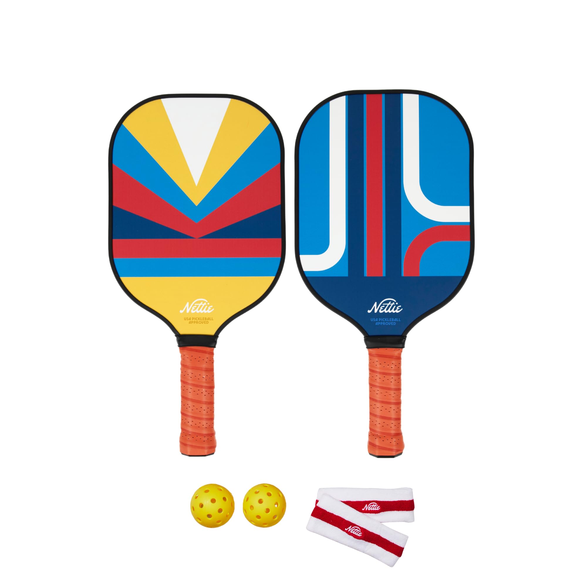 Nettie Pickleball Co - Pickleball Paddle Set of 2 | Double Pack | Lightweight Carbon Fiber Honeycomb Core | includes 2 Pickleball Balls & 2 Sweatbands | Premium Material