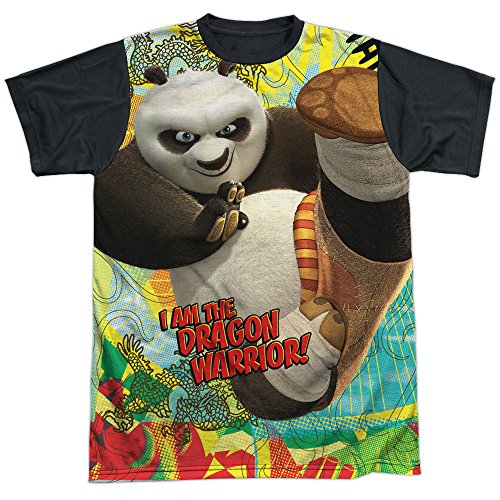 Kung Fu Panda Dragon Warrior Unisex Adult Halloween Costume Sublimated T Shirt (Black Back), Medium