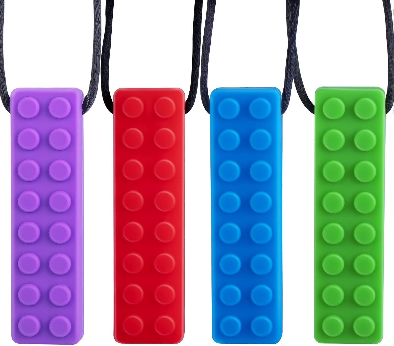 LITSPOT Silicone Teething Necklace ,4 Pcs Colorful Chew Necklace Chew Pendant to Training and Development for Children- Sensory Chewy Toys for Autism/ADHD/Teething Babies/Sensory/Oral Motor/Anxiety