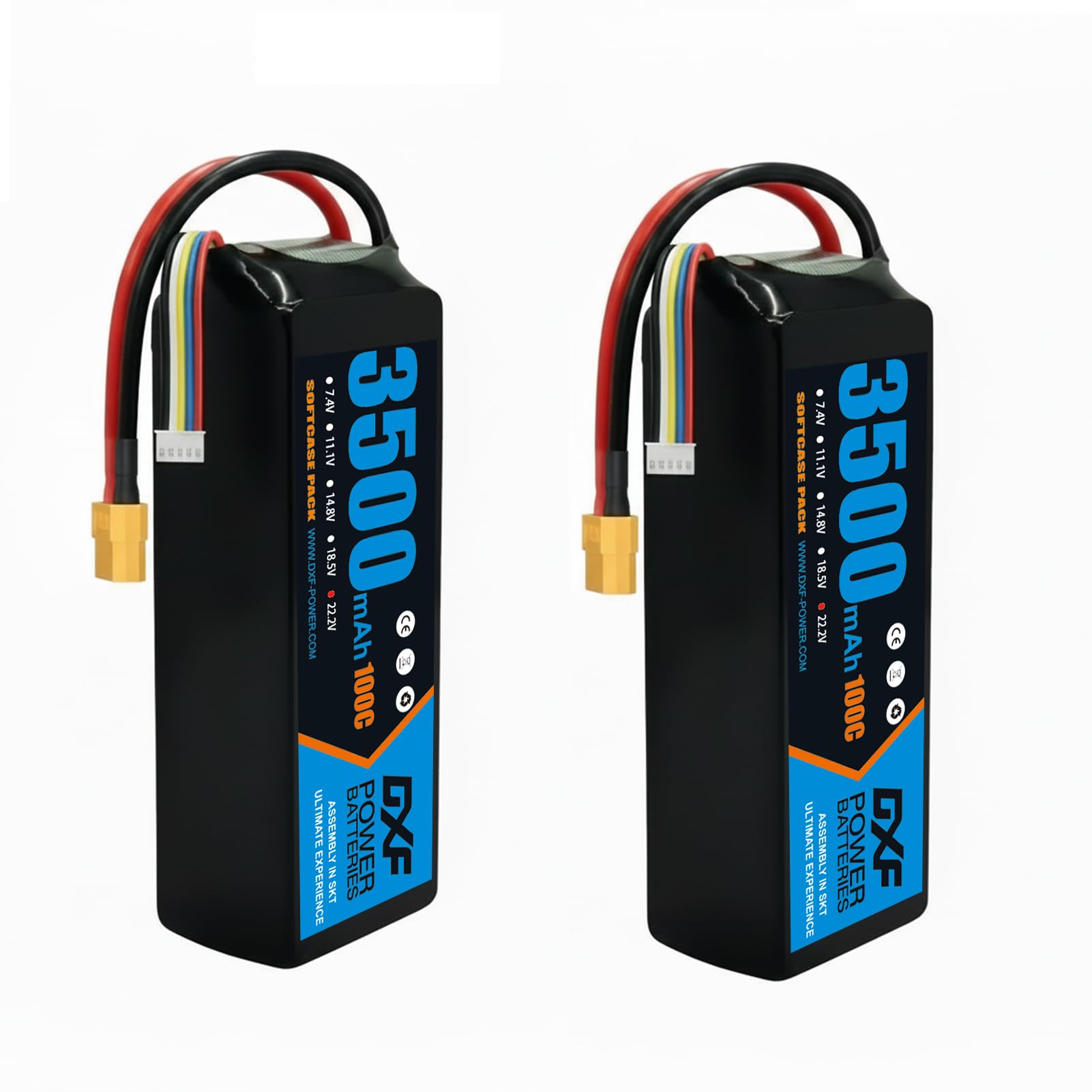 DXF Batterie LiPo 6S 22.2V 3500mAh 100C XT60 - Lot de 2 Packs Haute Décharge pour Hélicoptère RC Voiture 1/8 1/10 Drone FPV Avion Bateau Modélisme - Softcase Rechargeable