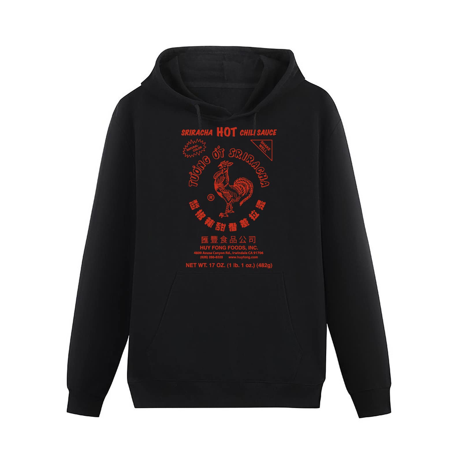 Sriracha Hot Chili Sauce Red Mens Hooded Black Sweatshirt Hoodie XXL