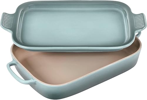 Miniatura 8 de Le Creuset Plato rectangular de gres con tapa de plato, 14 34 x 9 pulgadas, ostra