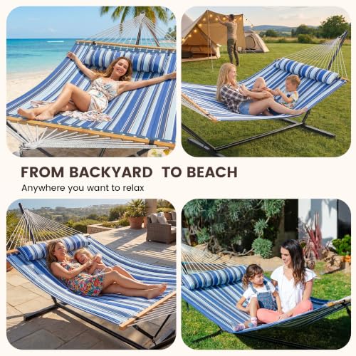 Image of ANAGOO Double Hammock with Stand 500lbs Heavy Duty Outdoor Two Person Blue
