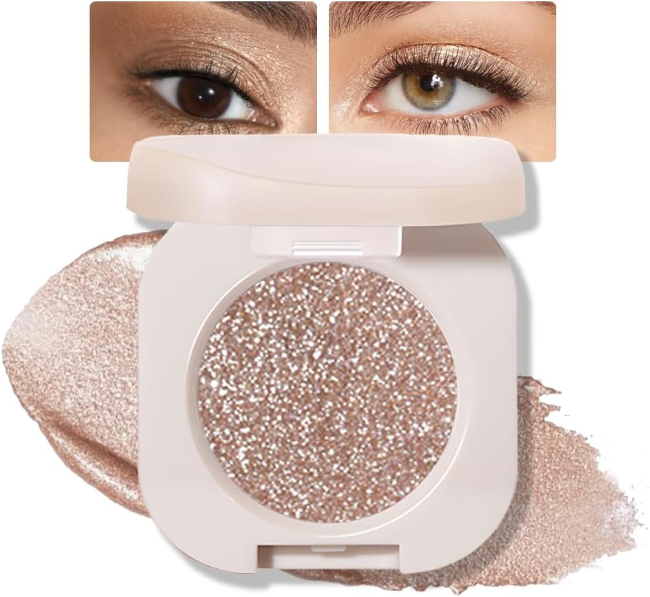 Glitter Shimmer Sparkle Eyeshadow Palette Makeup for Older Women, Glitter Light Brown Shimmer Metallic Holographic Multichrome Cream Iridescent Single Monochrome Eye Shadow Makeup, 10