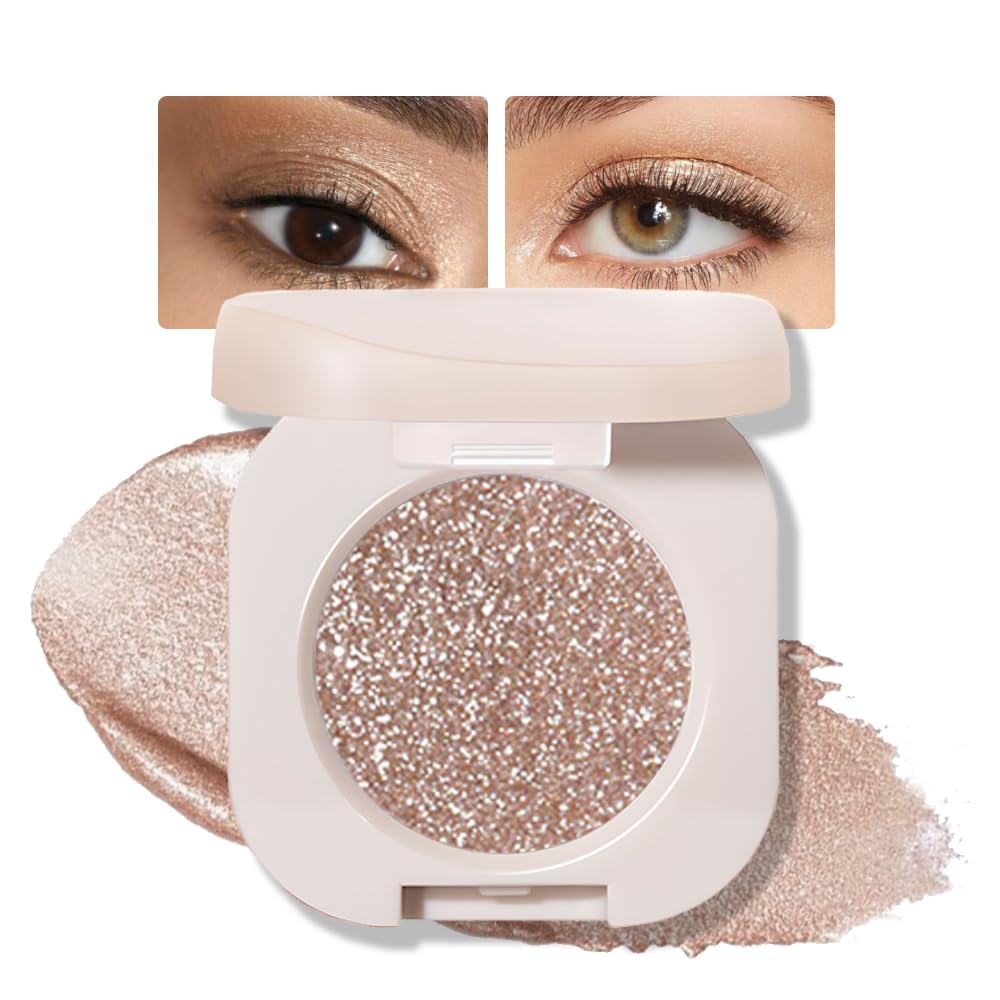 Glitter Shimmer Sparkle Eyeshadow Palette Makeup for Women, Glitter Nude Shimmer Metallic Holographic Multichrome Cream Iridescent Single Monochrome Eye Shadow Makeup, 10