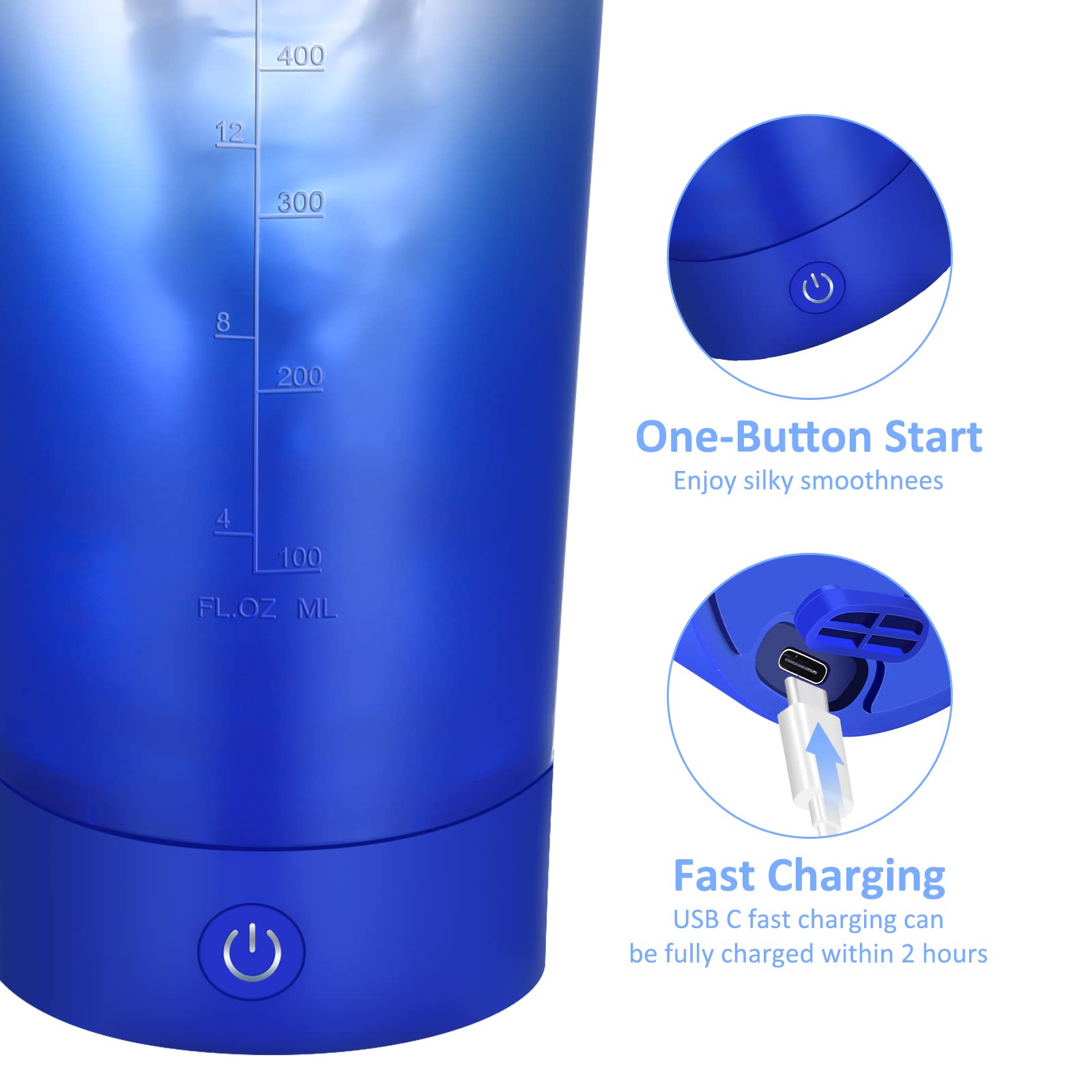 Shaker per Proteine Elettrico - 800ml Protein Shake Blender Bottle Tazza Portatile per Frullati di Latte e Caffè – USB Ricaricabile – Realizzato con Tritan – Senza BPA (gradiente blu)