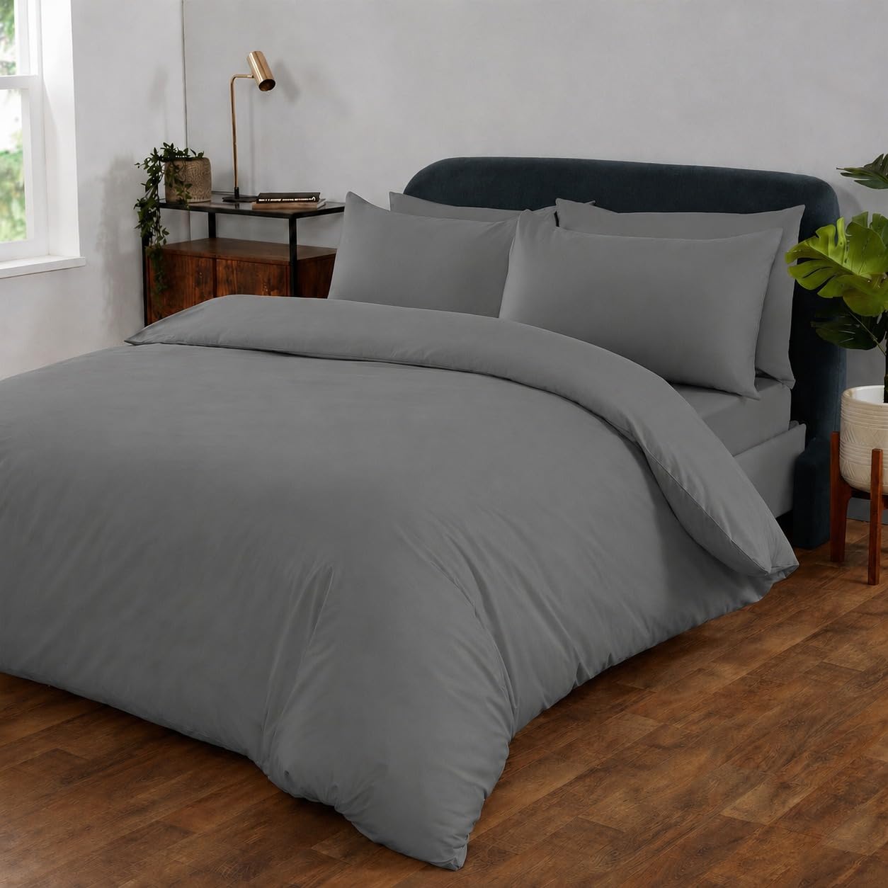 Ghazlan Duvet Cover Set,300 Thread Count 100% Cotton 3Pcs Bedding Set- Duvet Cover with Pillowcases, Luxury Sateen Weave Ultra Soft Easycare Hotel Quilt Cover Set (Grey, King)