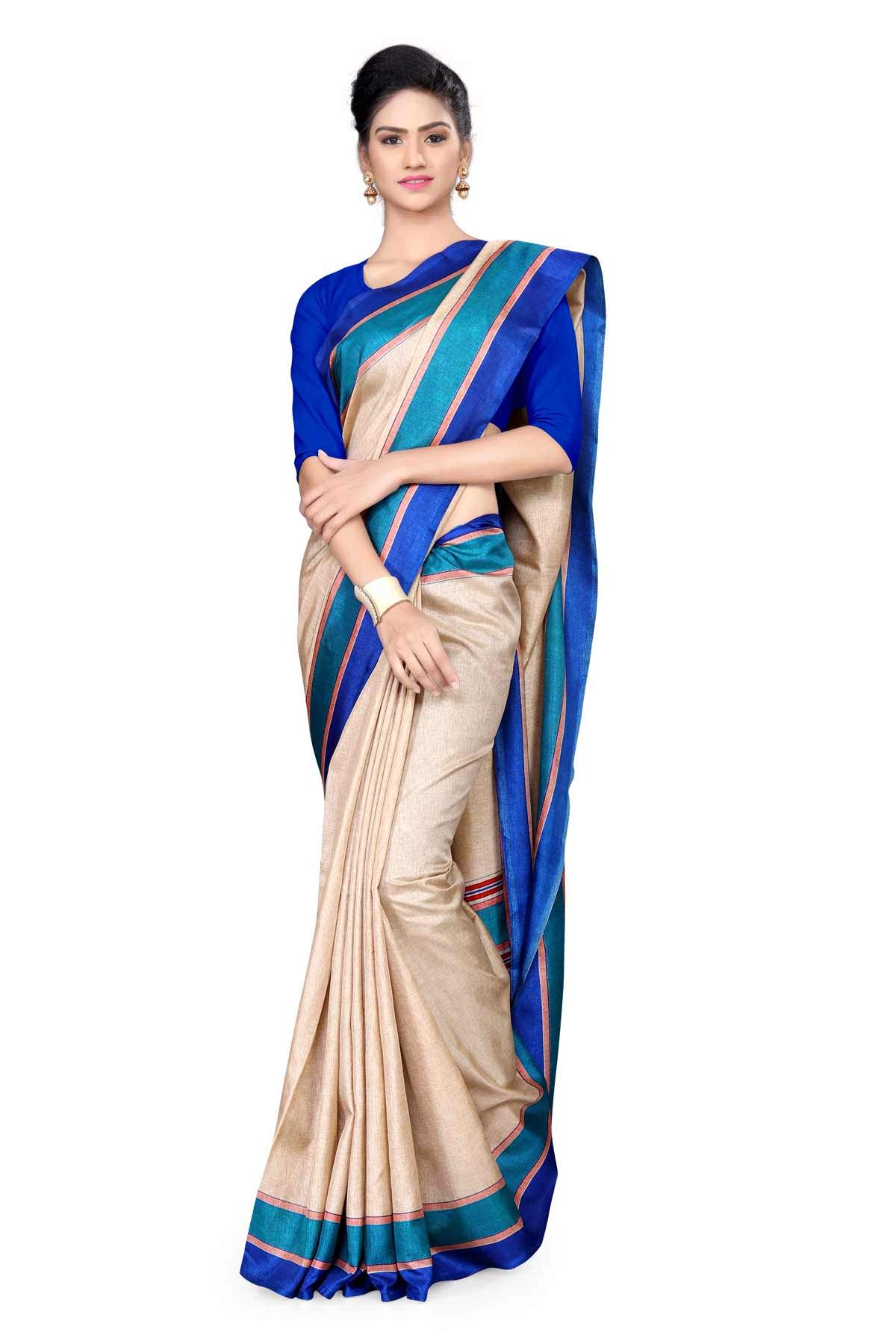 Uniform Sarees Corp Women's Poly Cotton Uniform Saree With Blouse Piece