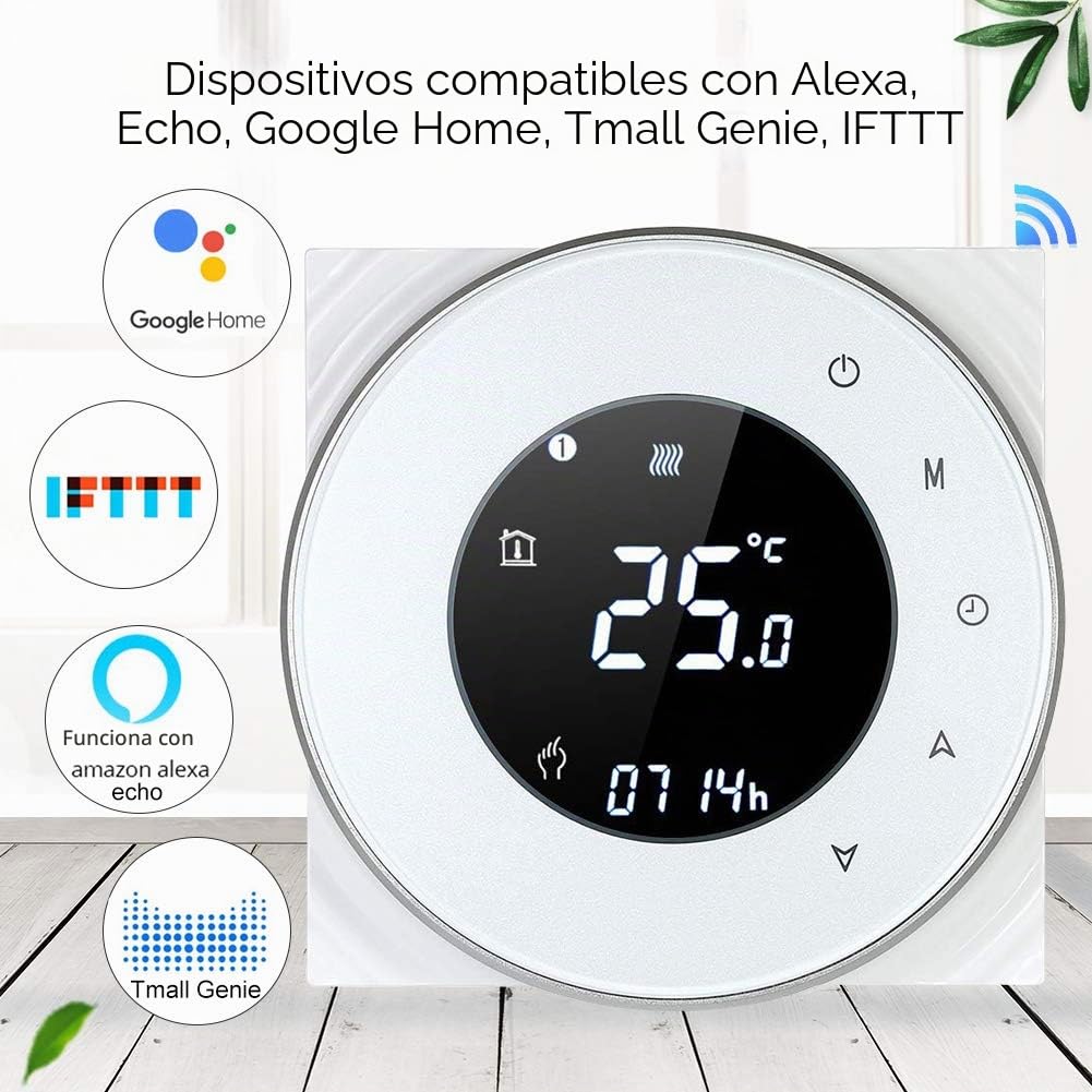 Termostato Wifi Inteligente Compatible con Alexa Google Home-Termostato Digital Inalambrico Calefaccion para Caldera de Gas,Controlador de Temperatura Programable 3A,220v