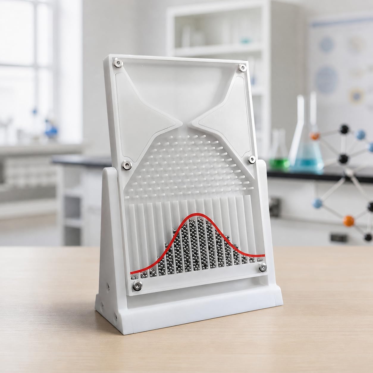 TsoLay Galton Board Probability Model, Normal Distribution Bell Curve Demonstrator with Red Curve, Central Limit Theorem Teaching Aid for Statistics, Probability, Math and Physics Lab Kit