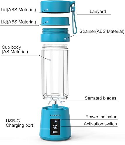Miniatura 4 de Licuadora portátil, mini botellas de licuadora personal para batidos y batidos, inalámbrico con mezclador recargable USB-C, vaso exprimidor