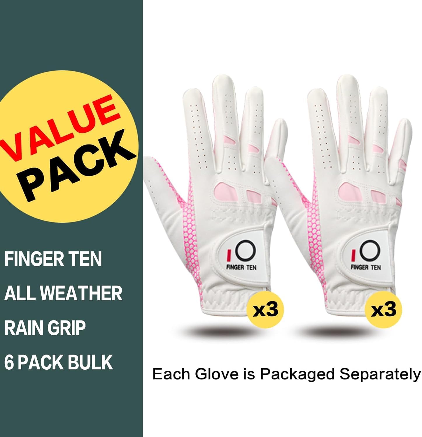 XJBTBA Golfhandschuhe für Damen, extra 50% Griffe, für die Linke und rechte Hand, 6er-Pack, für verbesserte Kontrolle und Allwetter in den Größen SML XL