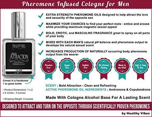 Healthy Attraction Men's Pheromone Cologne 1 Fl Oz Bold Scent Extra Strength Pheromone Oil - Infused with Andronone and Copulandrone Pheromones - Made in the USA