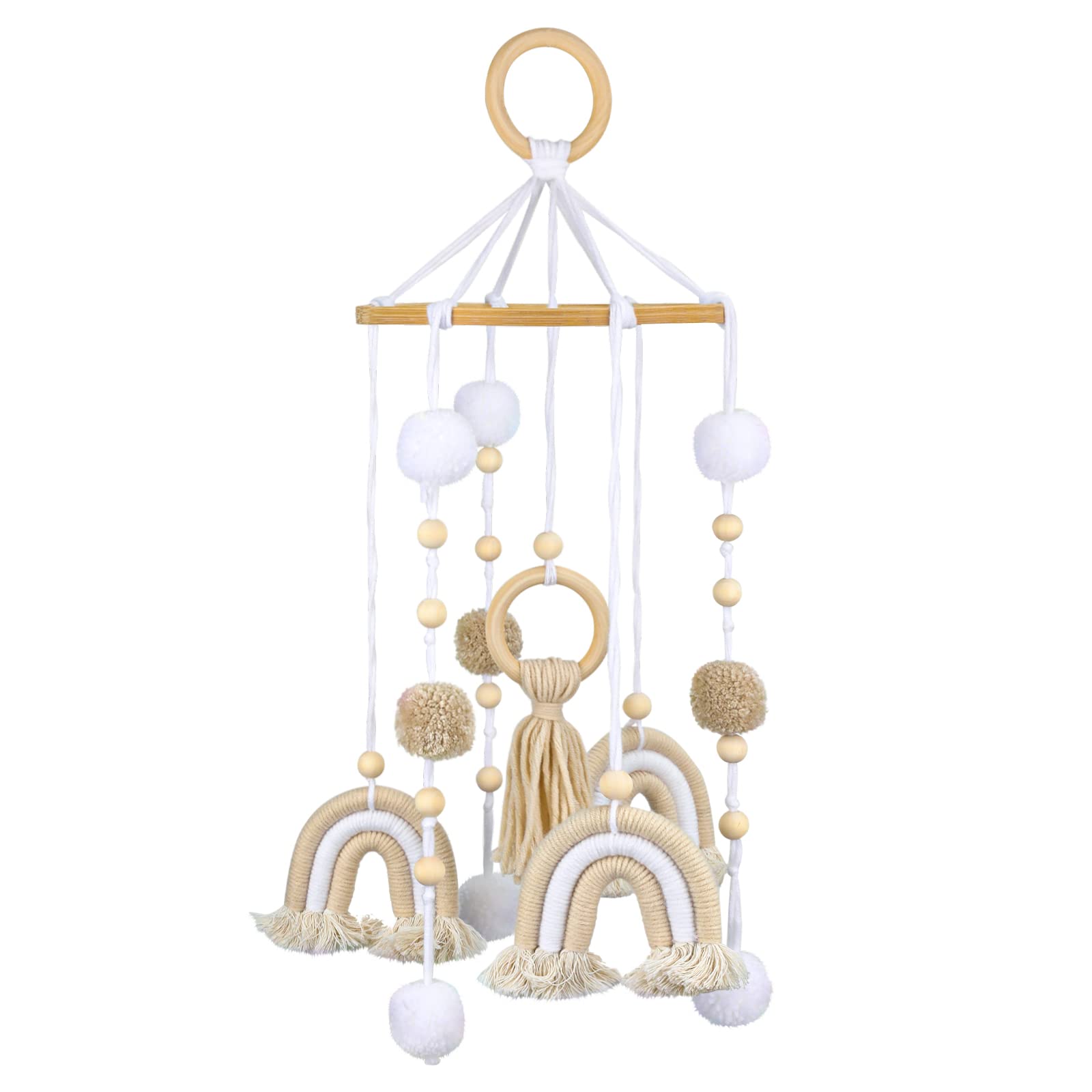 Nursery Mobile for Crib, Boho Rainbow Decor Cute Crib Mobile Macrame Nursery Crib Decoration for Baby Shower Children Room