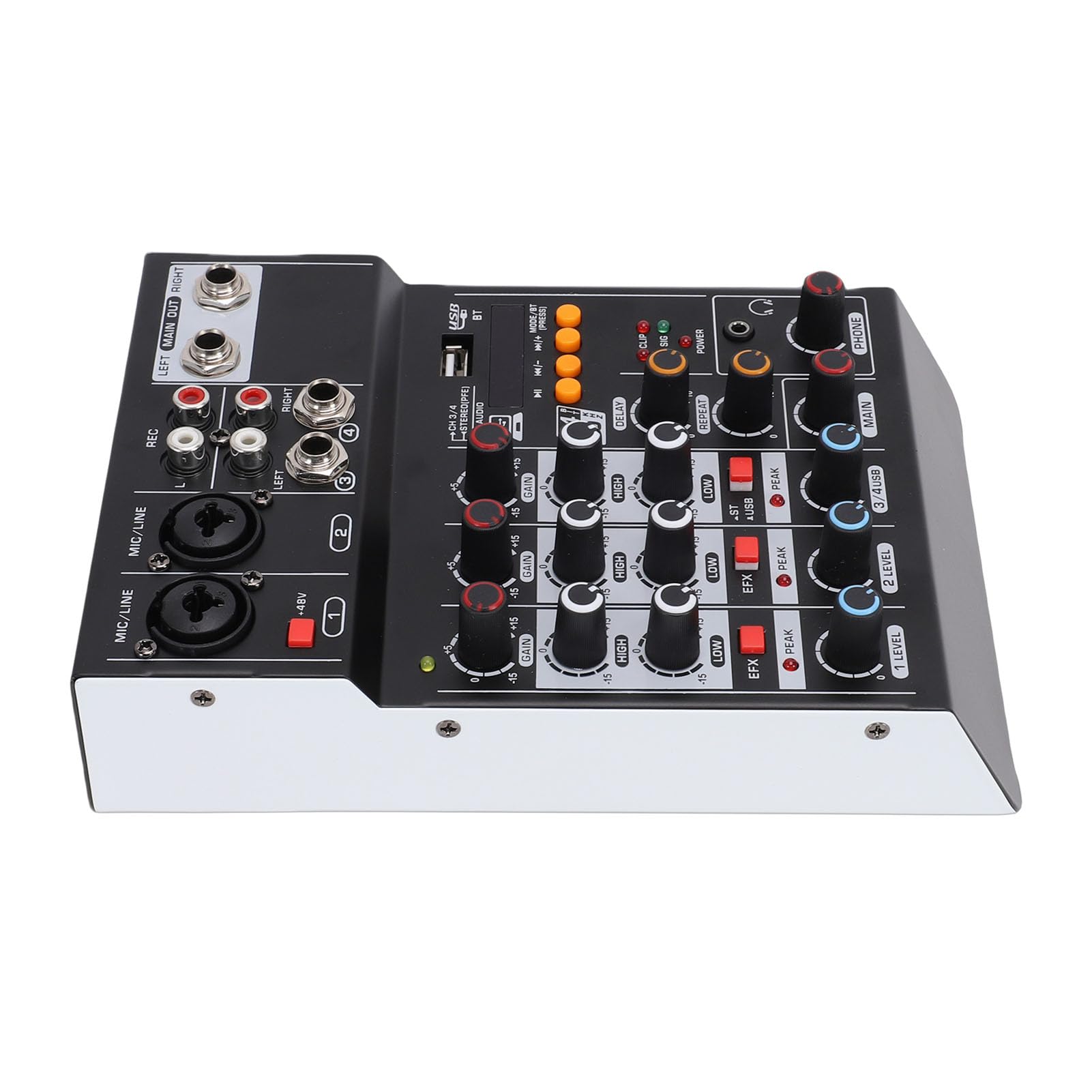 Fockety Mikser Dźwięku, USB MP3 Audio Mixer Płyta Dźwiękowa Konsola Miksująca 4-kanałowy 48V Power Stereo DJ Mixer Board do Nagrywania Komputerowego Studio Karaoke Transmisja na żywo