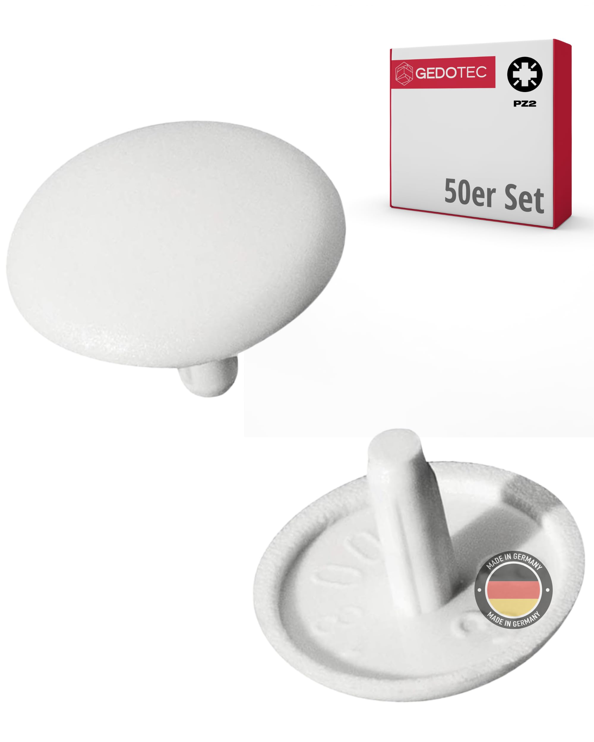 Gedotec Round Plastic Cover Caps, Ral9010 - Pure White, 50 Pack - for PZ Screws Kitchen, Furniture, Industry, Commercial & Private Use